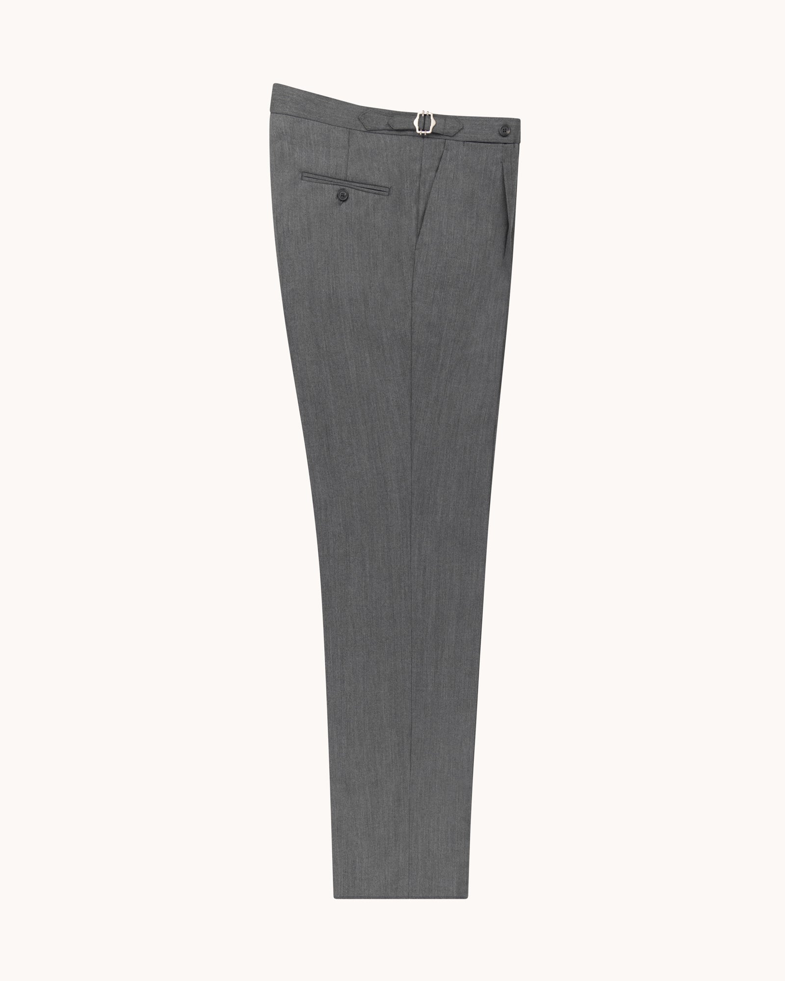 Single Pleat Trouser - Mid Grey Herringbone Wool