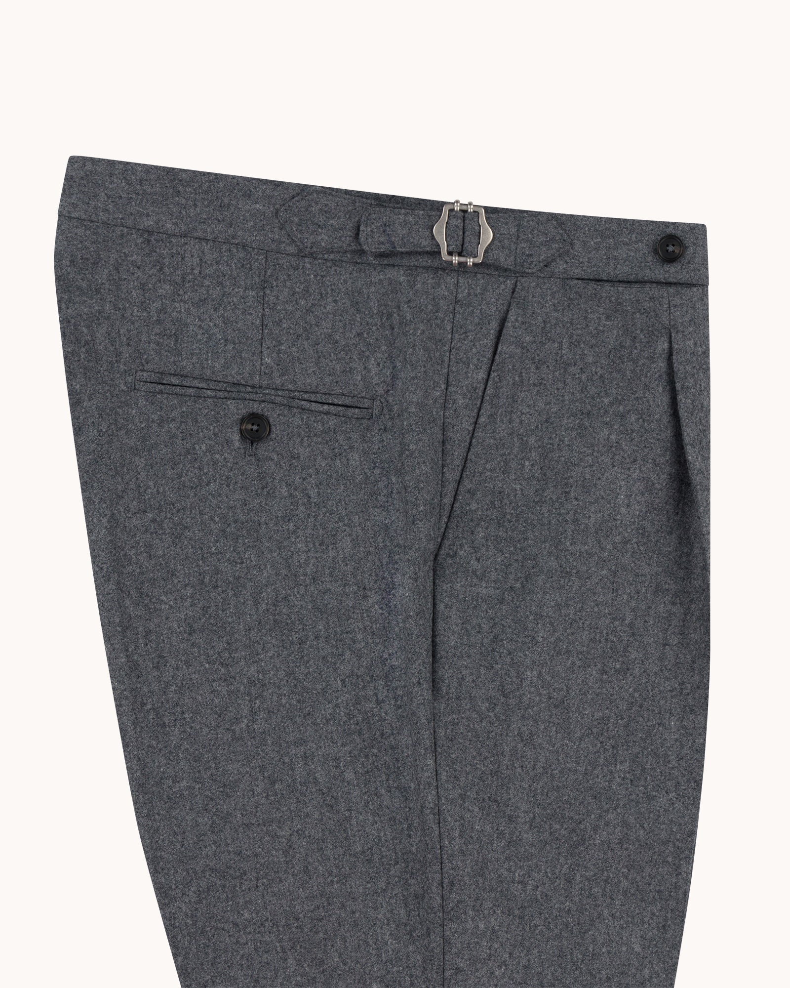 Single Pleat Trouser - Light Grey Woollen Flannel