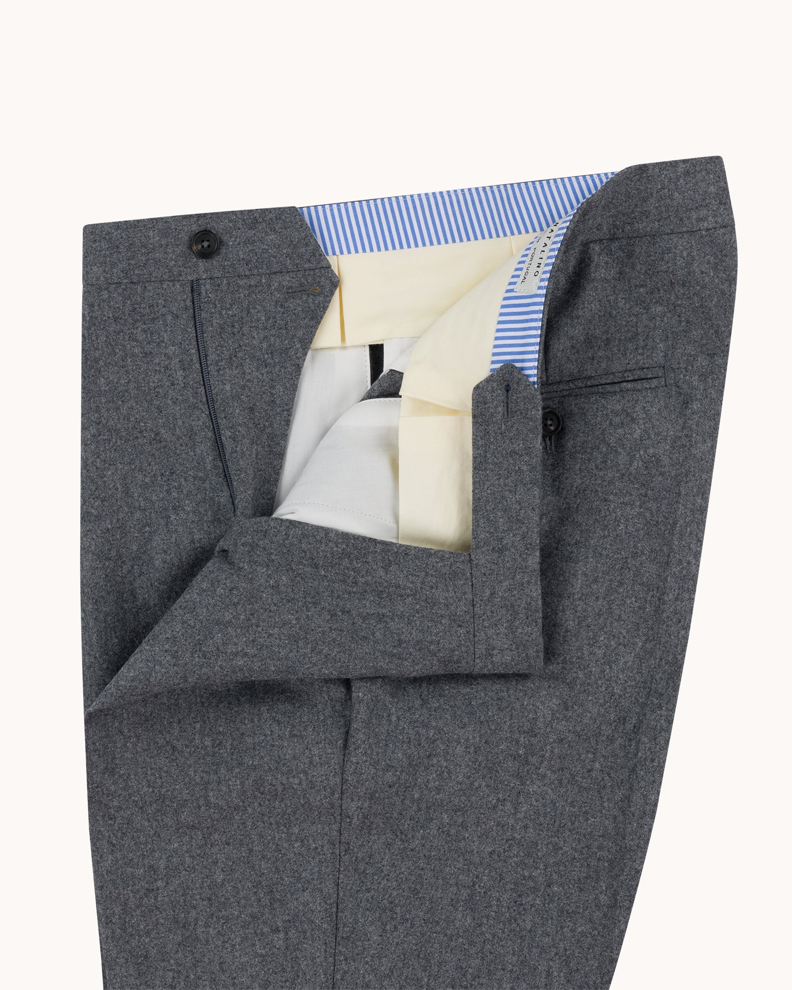 Single Pleat Trouser - Light Grey Woollen Flannel