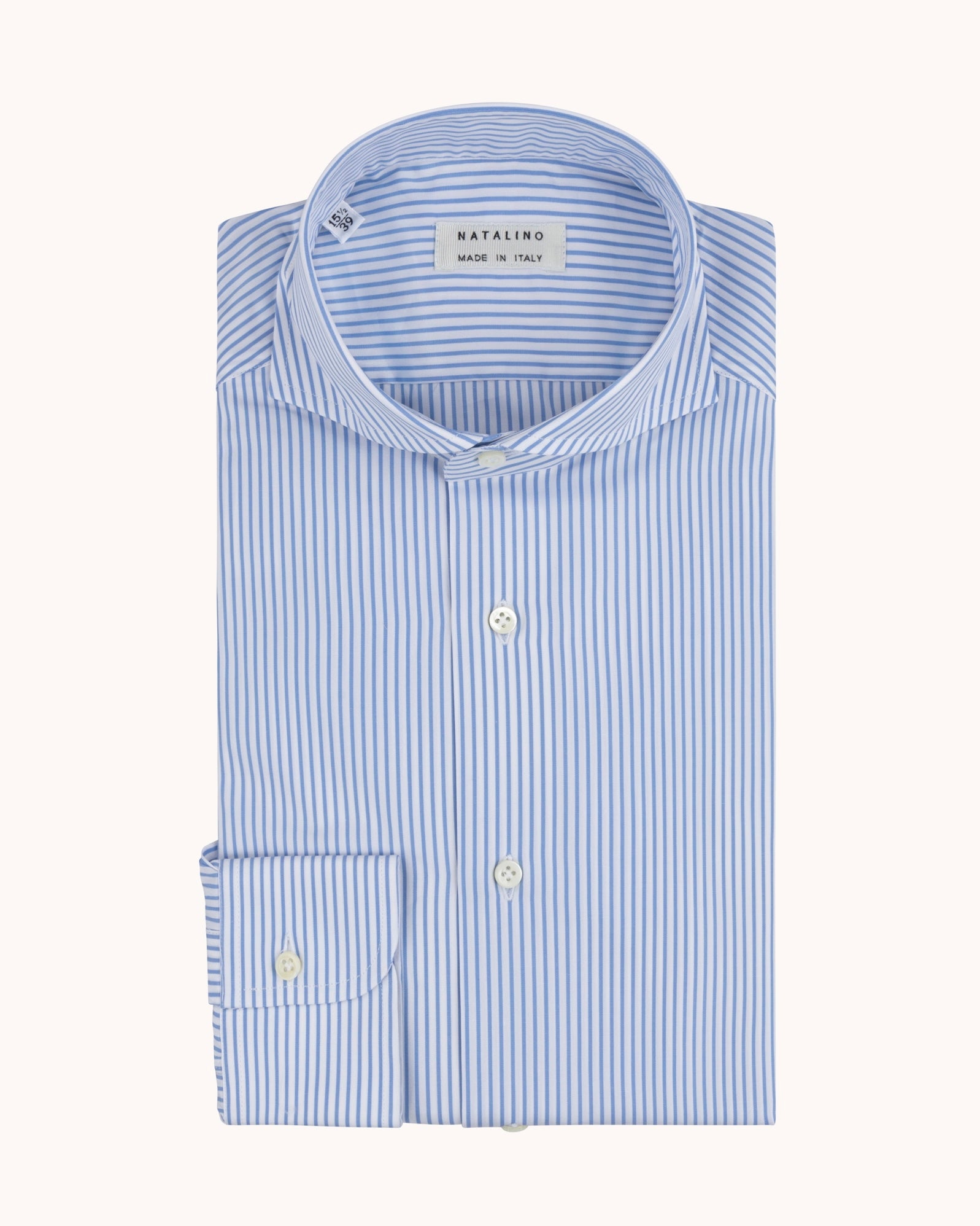 Spread Collar Shirt - Blue Stripe Cotton Poplin