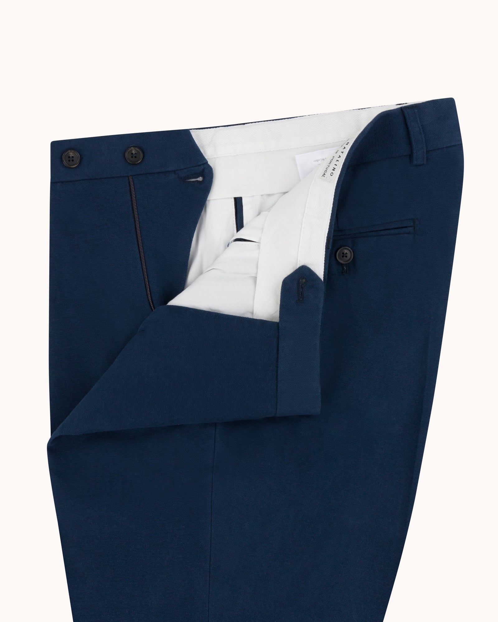 Garment Washed Flat Front Trouser - Navy Cotton Canvas