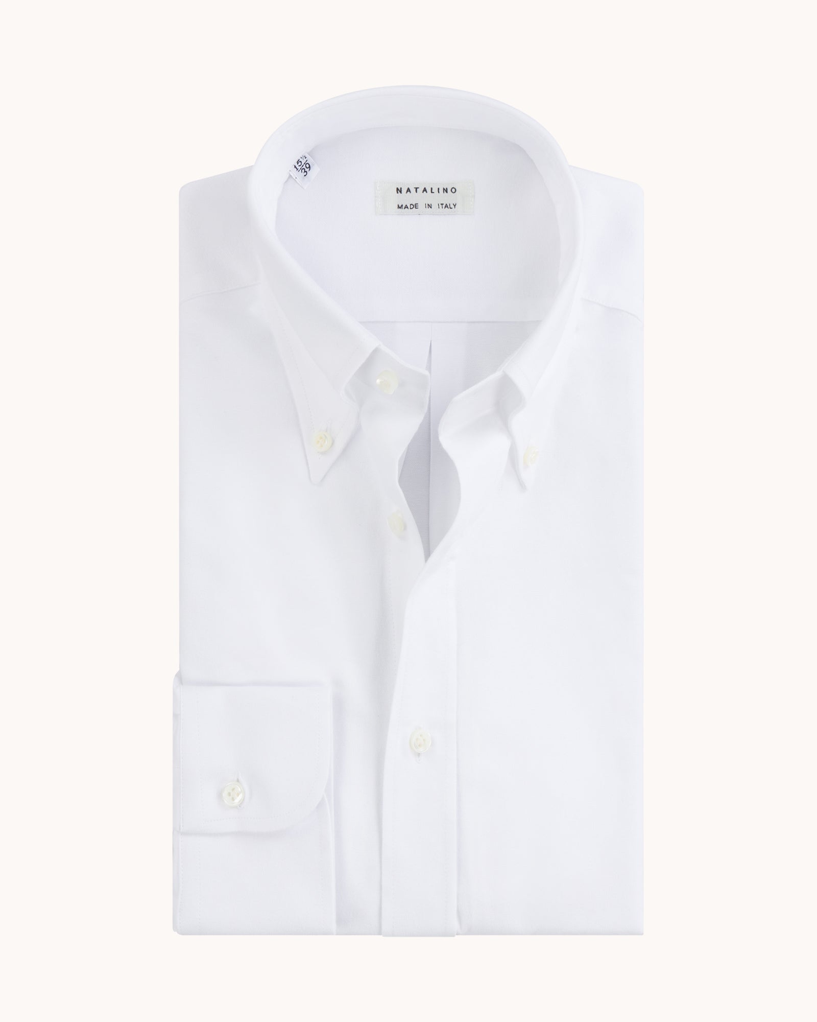 Button Down Collar Shirt - White Brushed Oxford Cotton