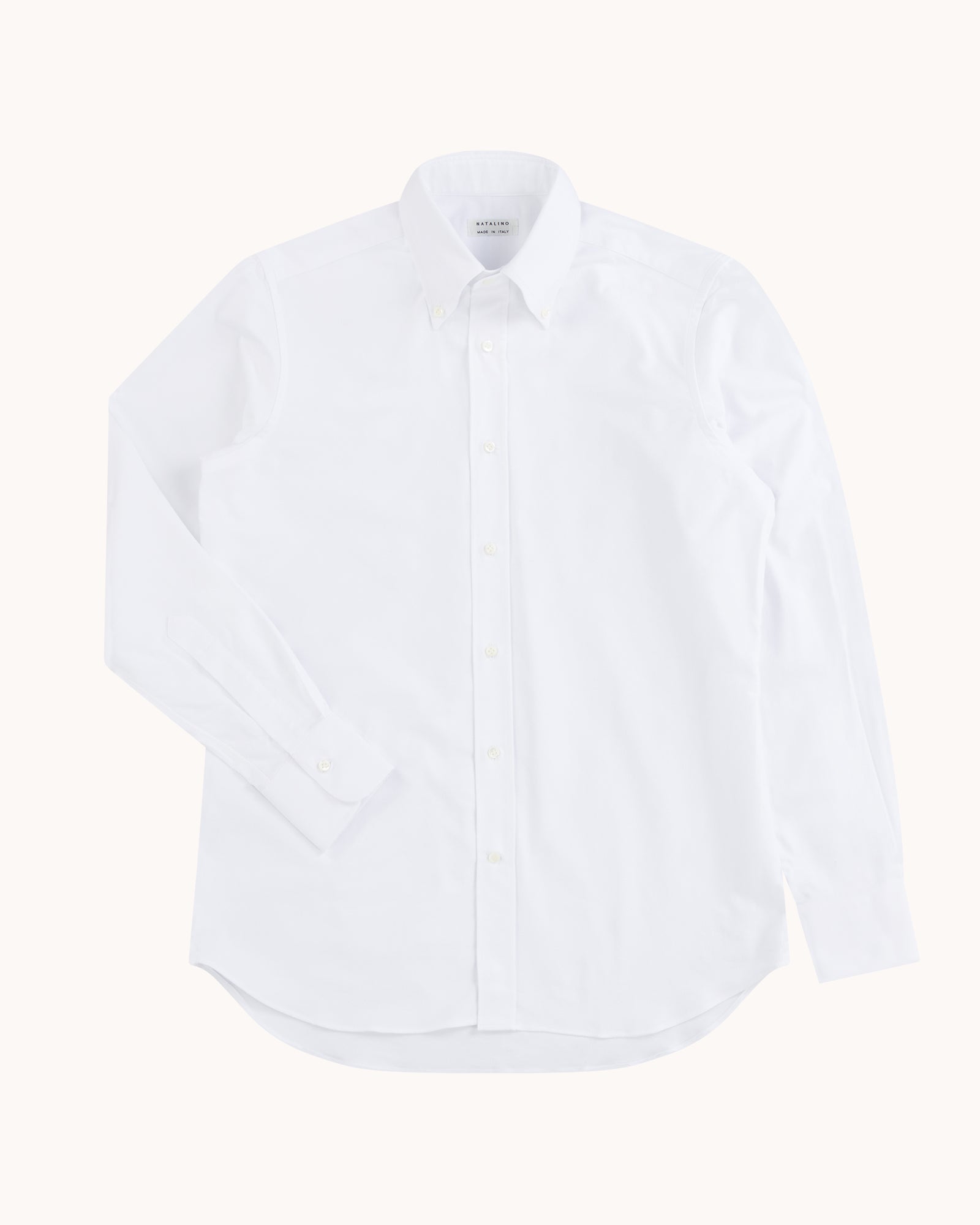 Button Down Collar Shirt - White Brushed Oxford Cotton