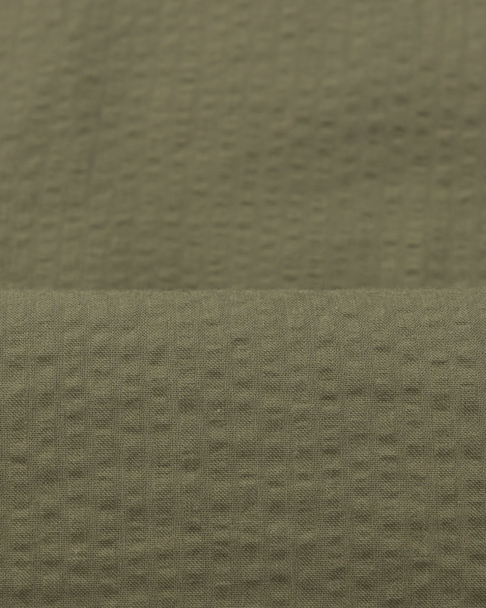 Button Down Collar Shirt - Olive Green Cotton Seersucker