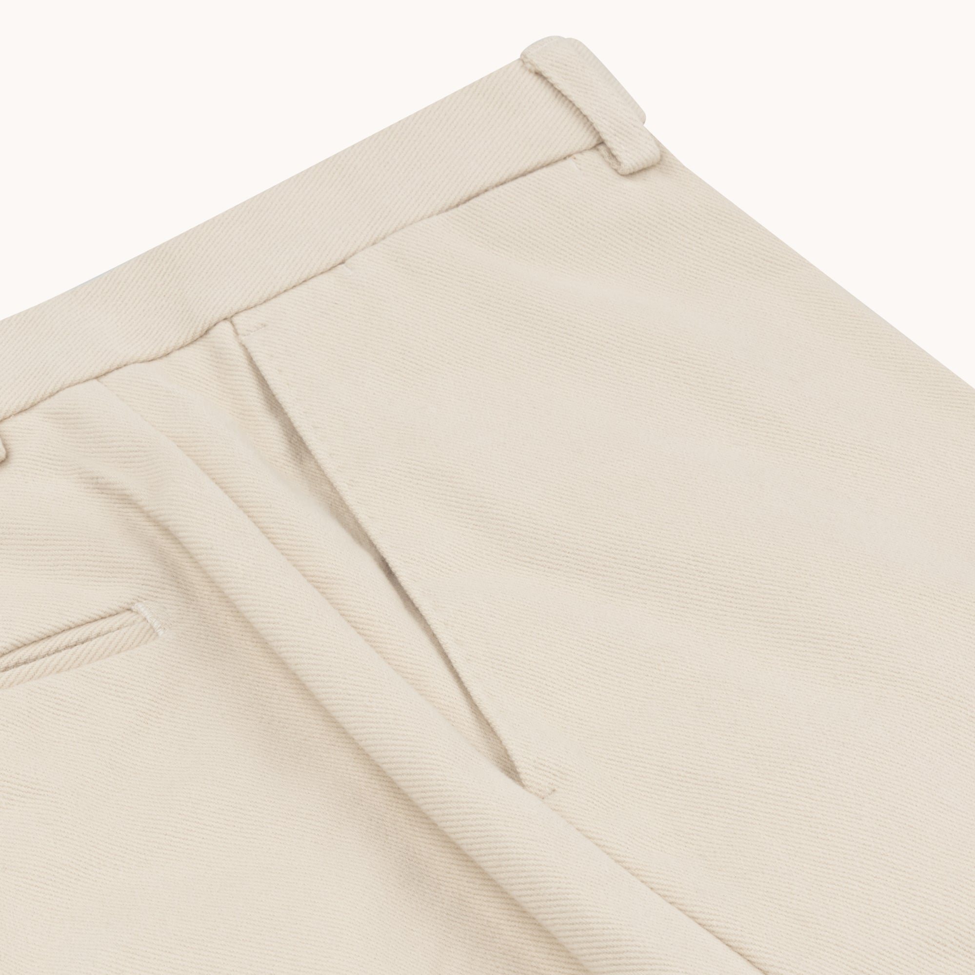 Garment Washed Flat Front Trouser - Cream Cotton Drill