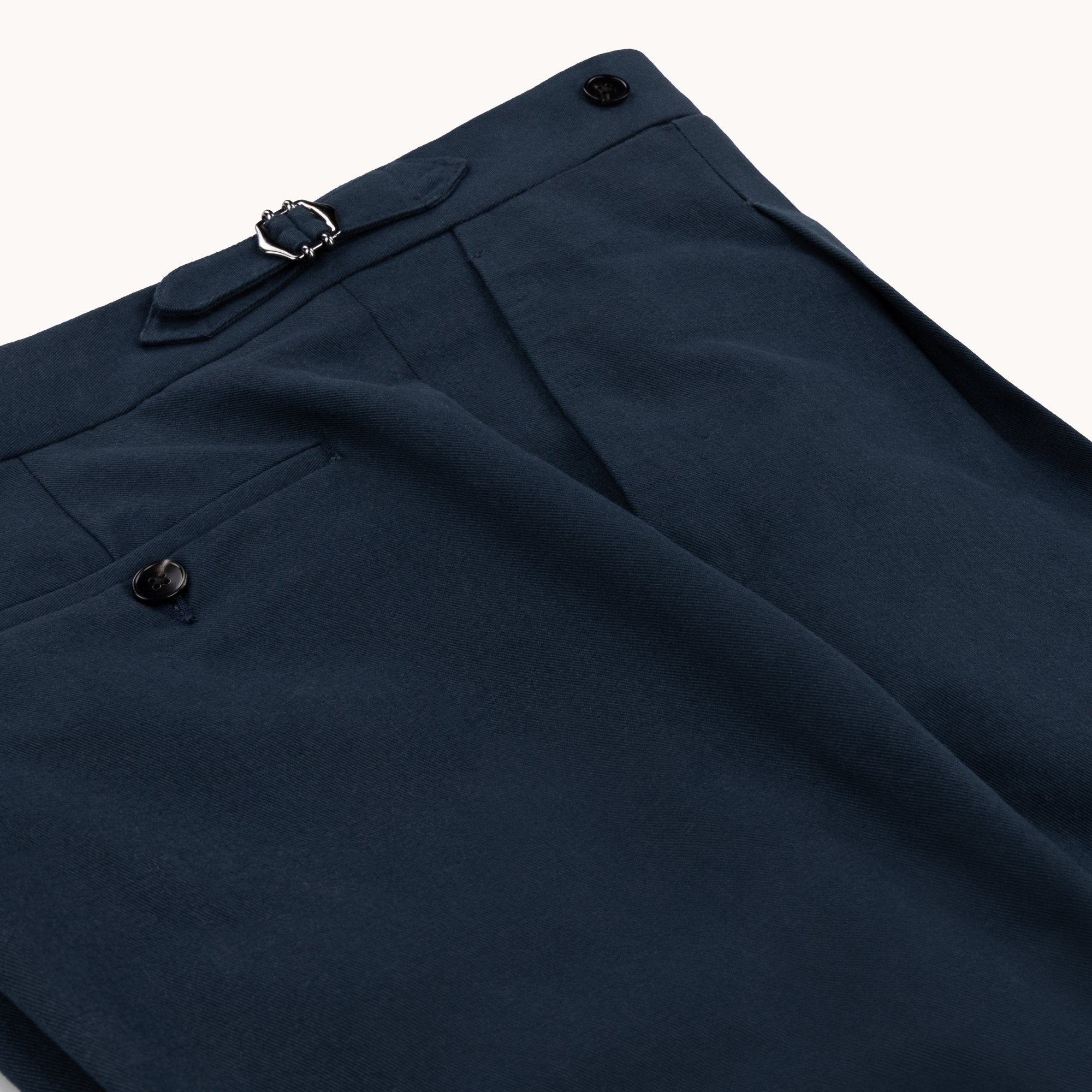 Single Pleat Trouser - Navy Brushed Cotton
