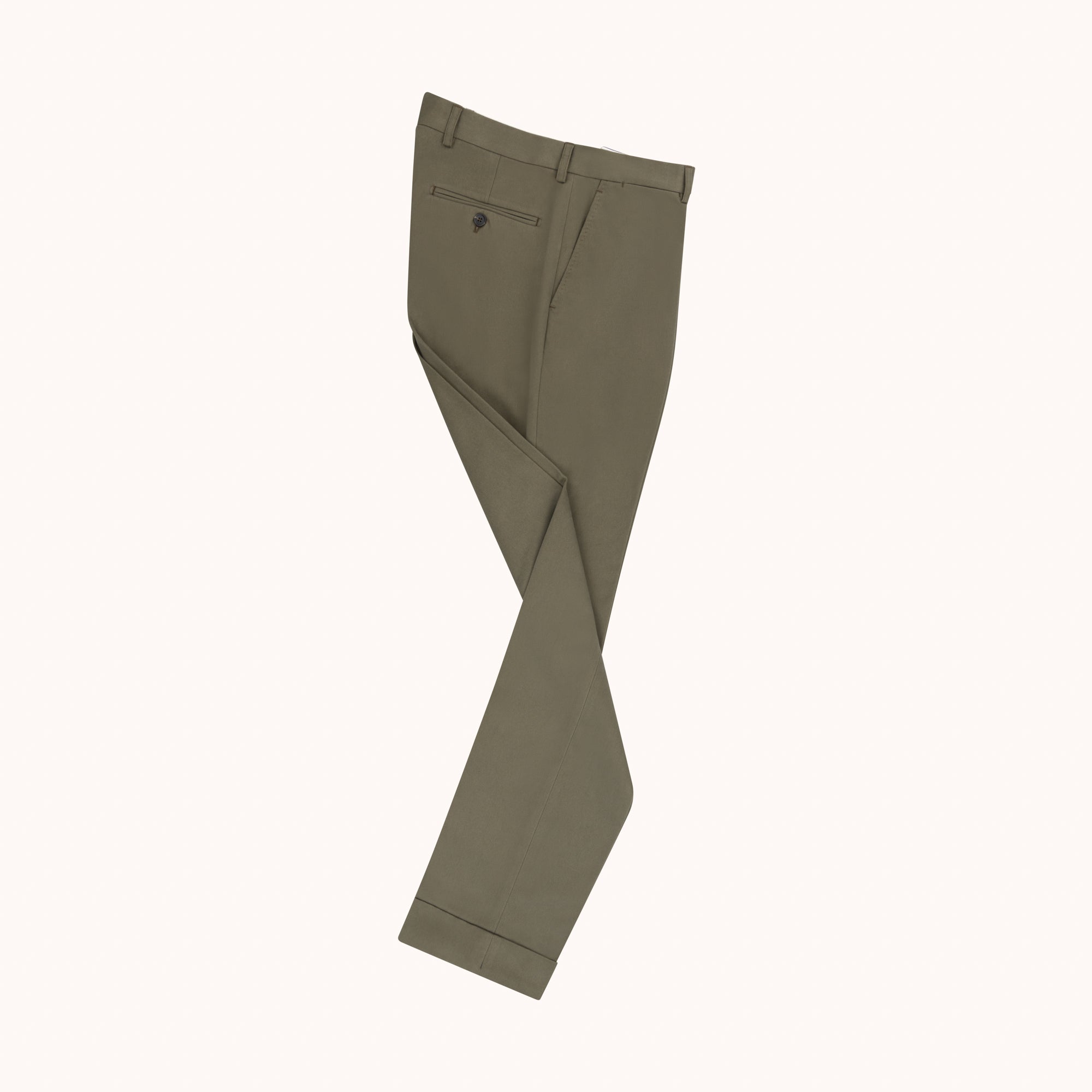 Flat Front Trouser - Olive Brushed Cotton