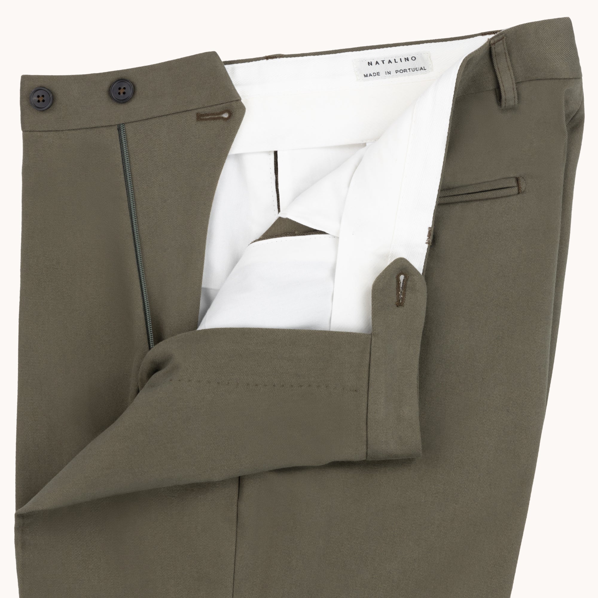 Flat Front Trouser - Olive Brushed Cotton
