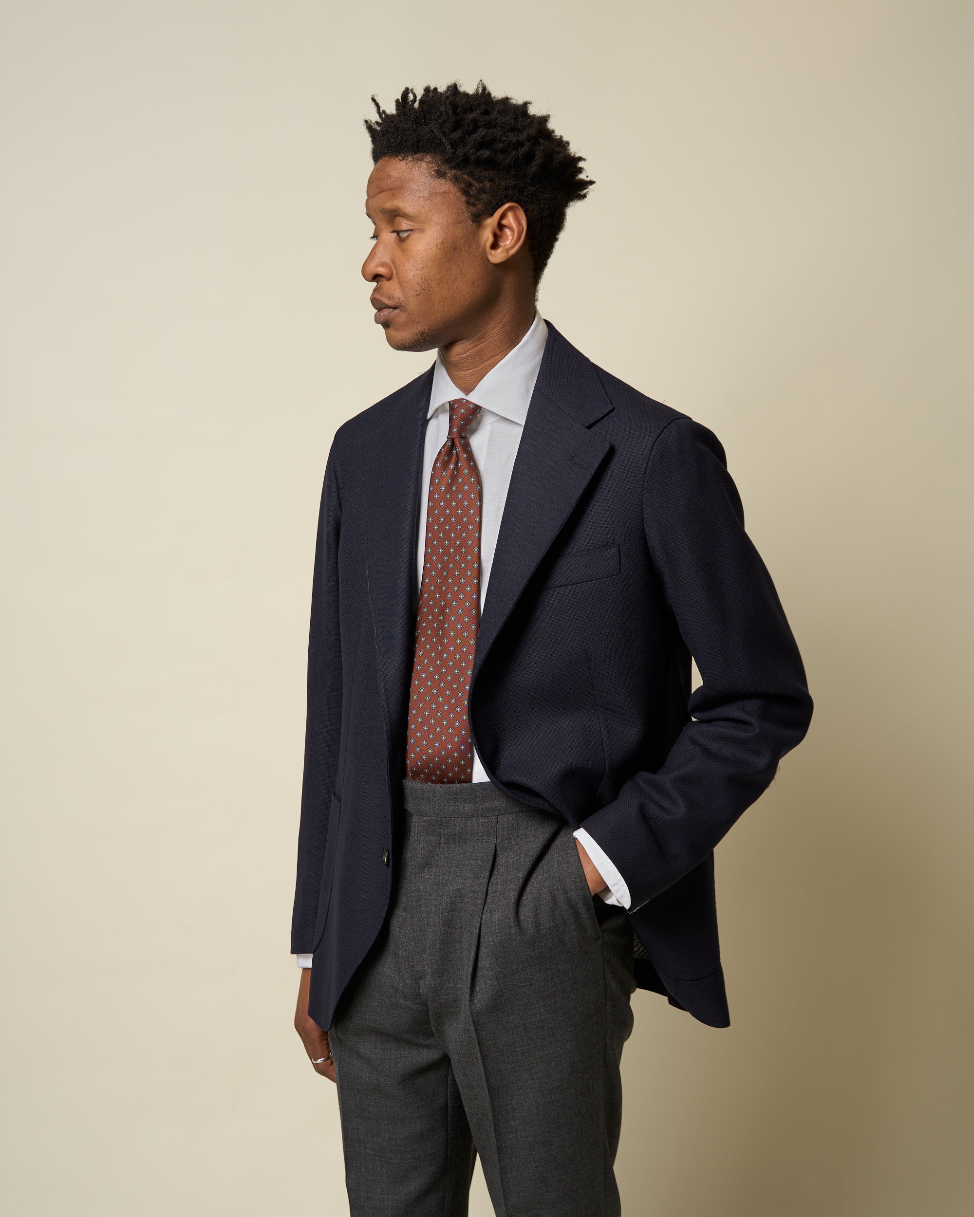 Sport Jacket - Navy Mock Leno Wool Hopsack