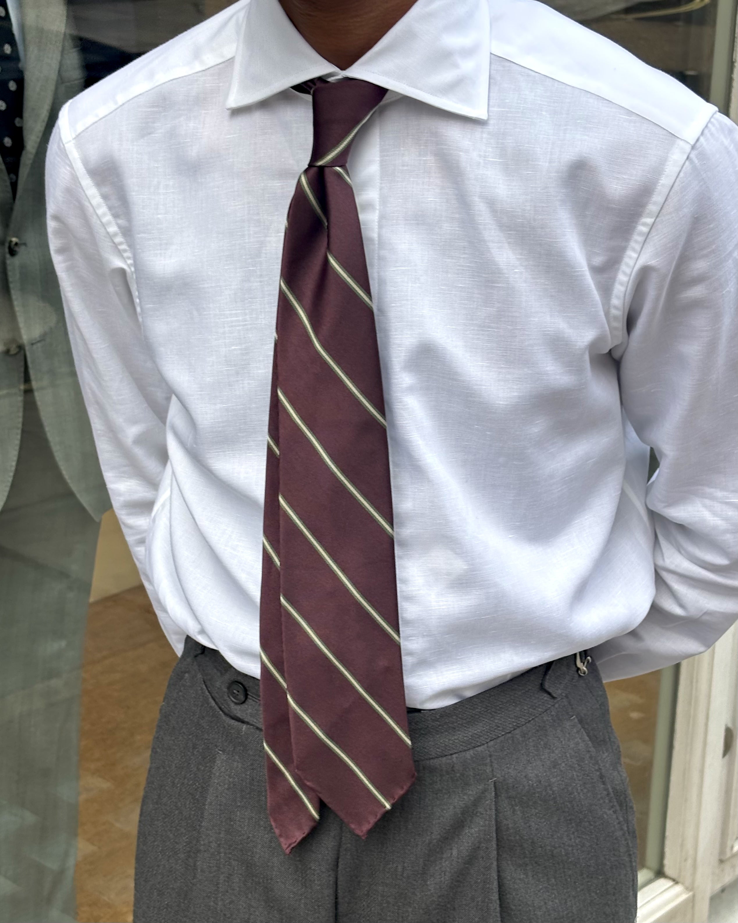 Shibumi Firenze - Repp Stripe Silk Tie - Eggplant