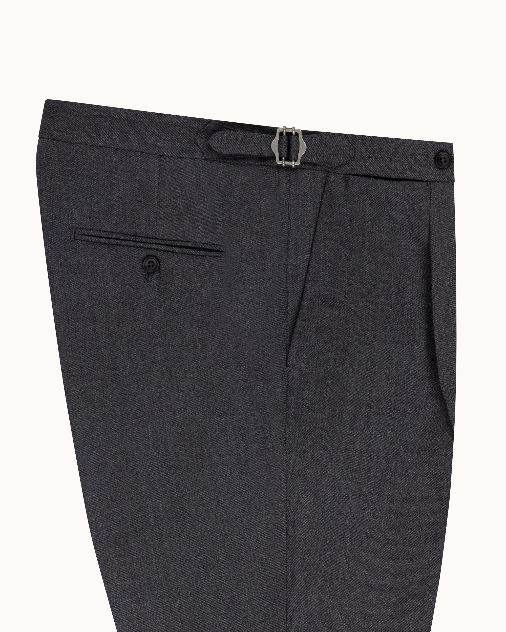 Classic Pleated Trouser - Mid Grey Wool Cavalry Twill