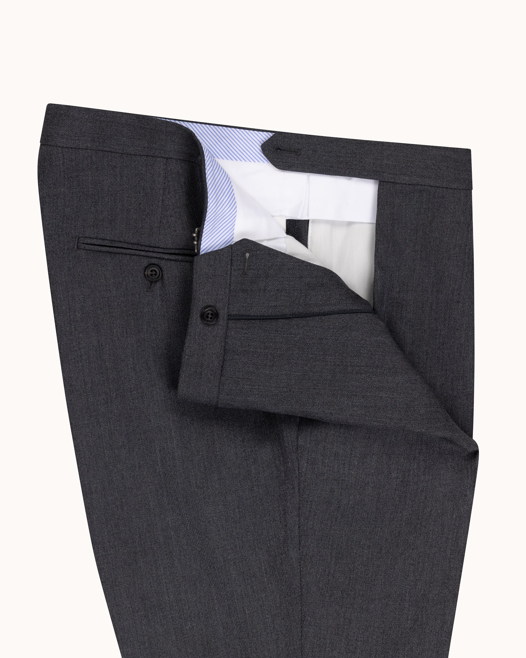 Classic Pleated Trouser - Mid Grey Wool Cavalry Twill