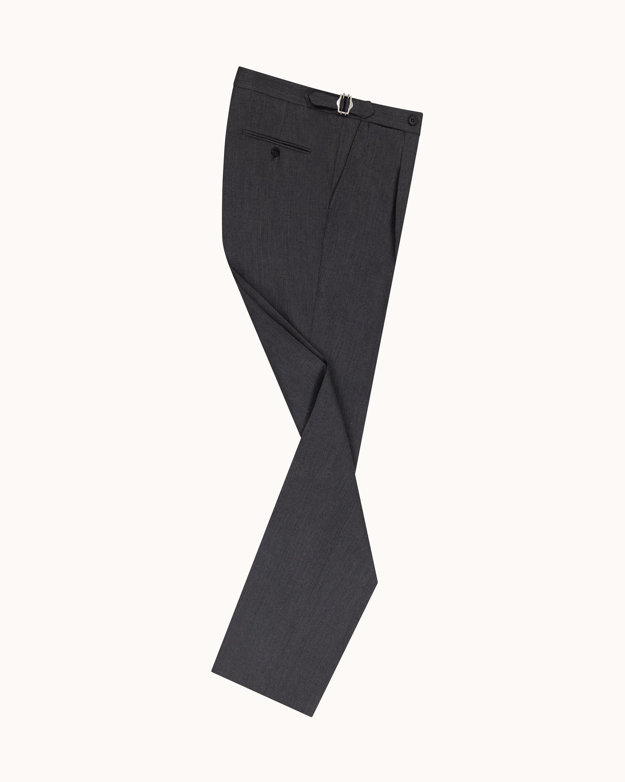 Classic Pleated Trouser - Mid Grey Wool Cavalry Twill