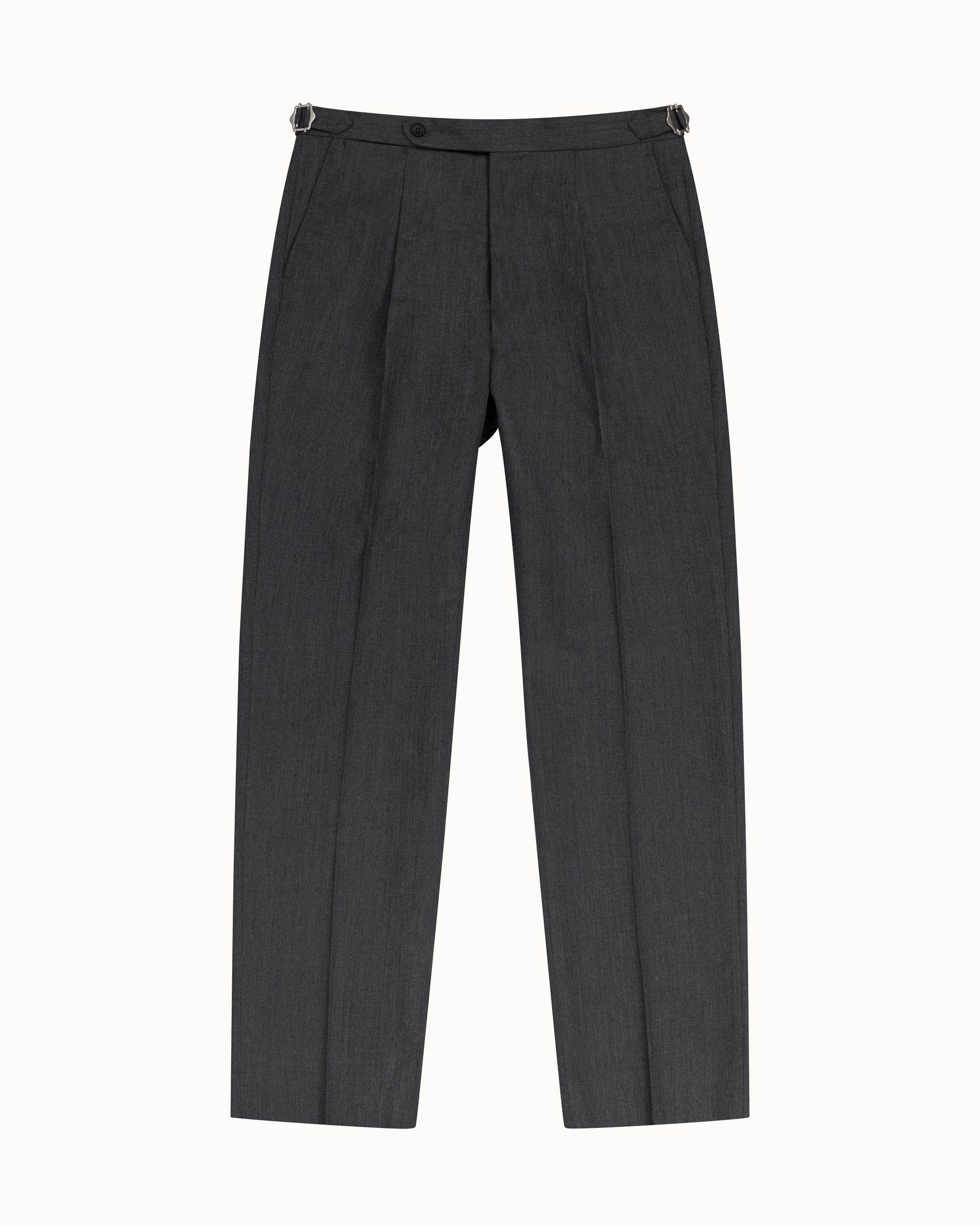 Classic Pleated Trouser - Mid Grey Wool Cavalry Twill
