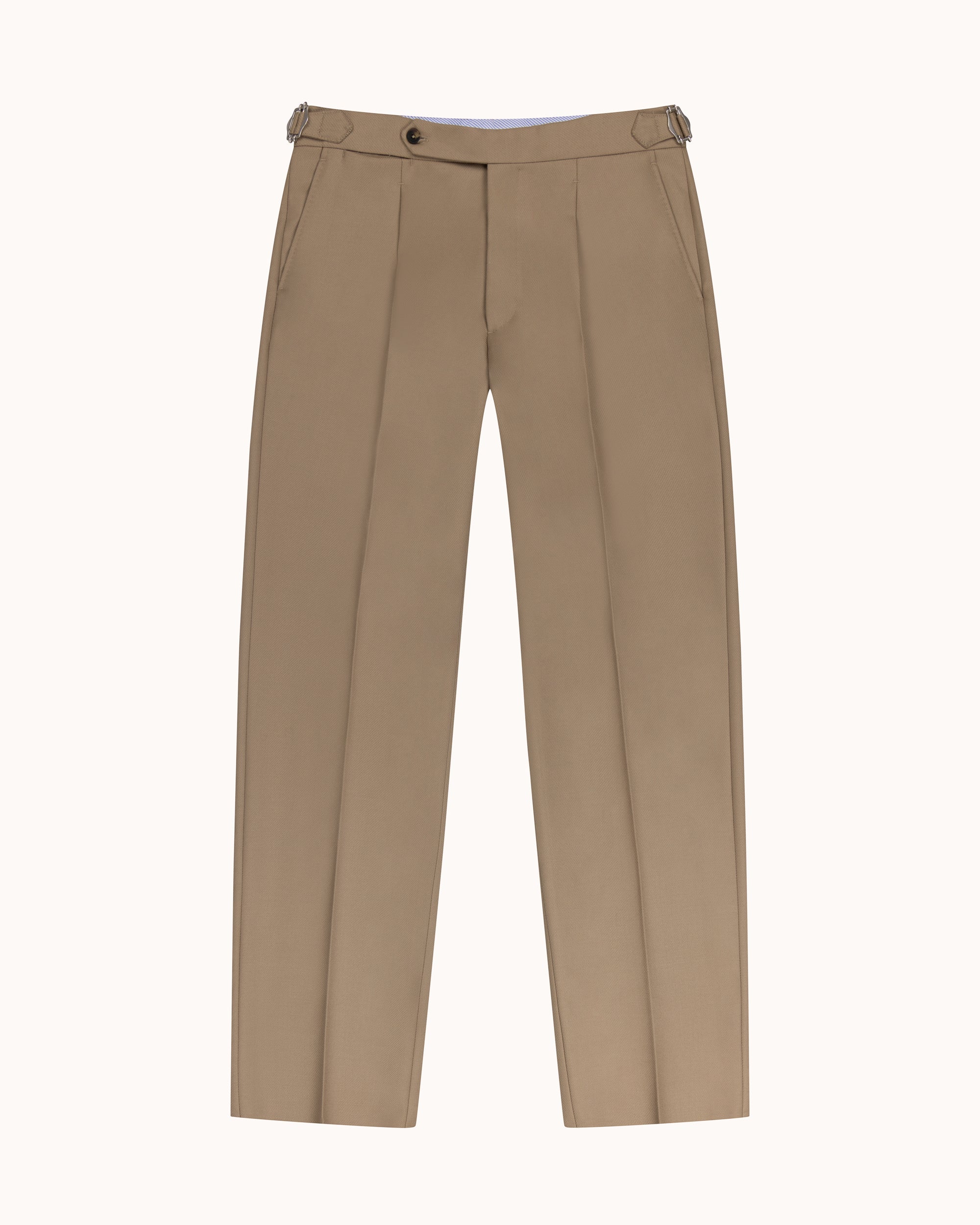 Classic Pleated Trouser - Beige Wool Cavalry Twill