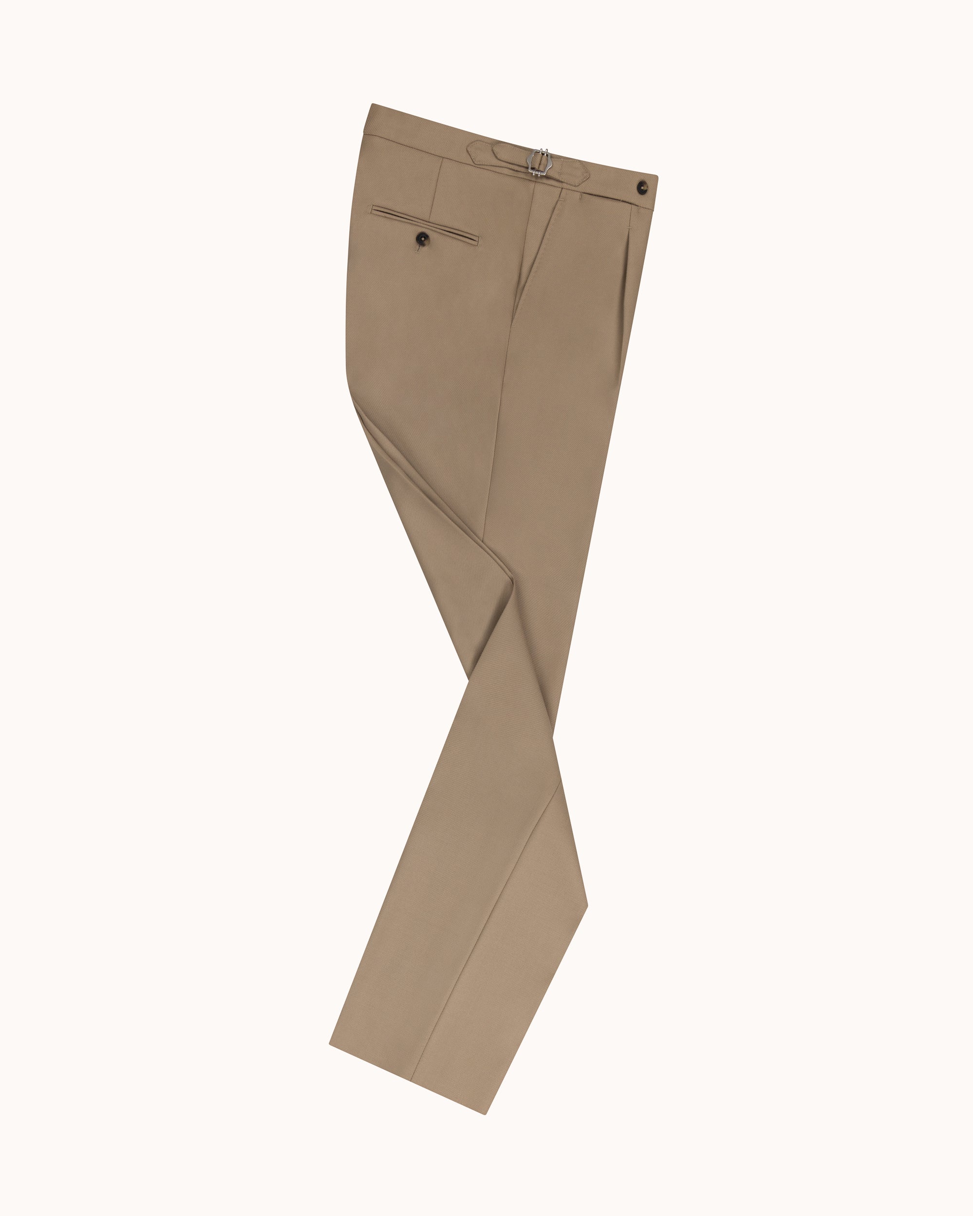 Classic Pleated Trouser - Beige Wool Cavalry Twill