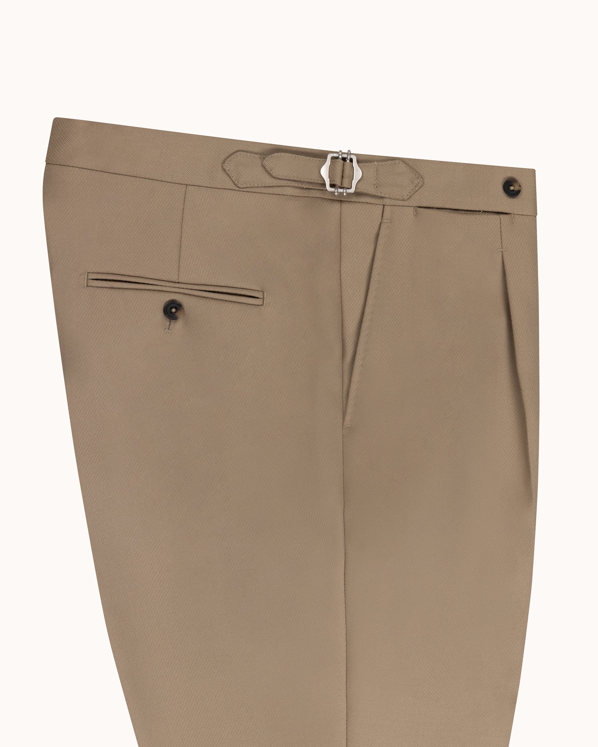 Classic Pleated Trouser - Beige Wool Cavalry Twill