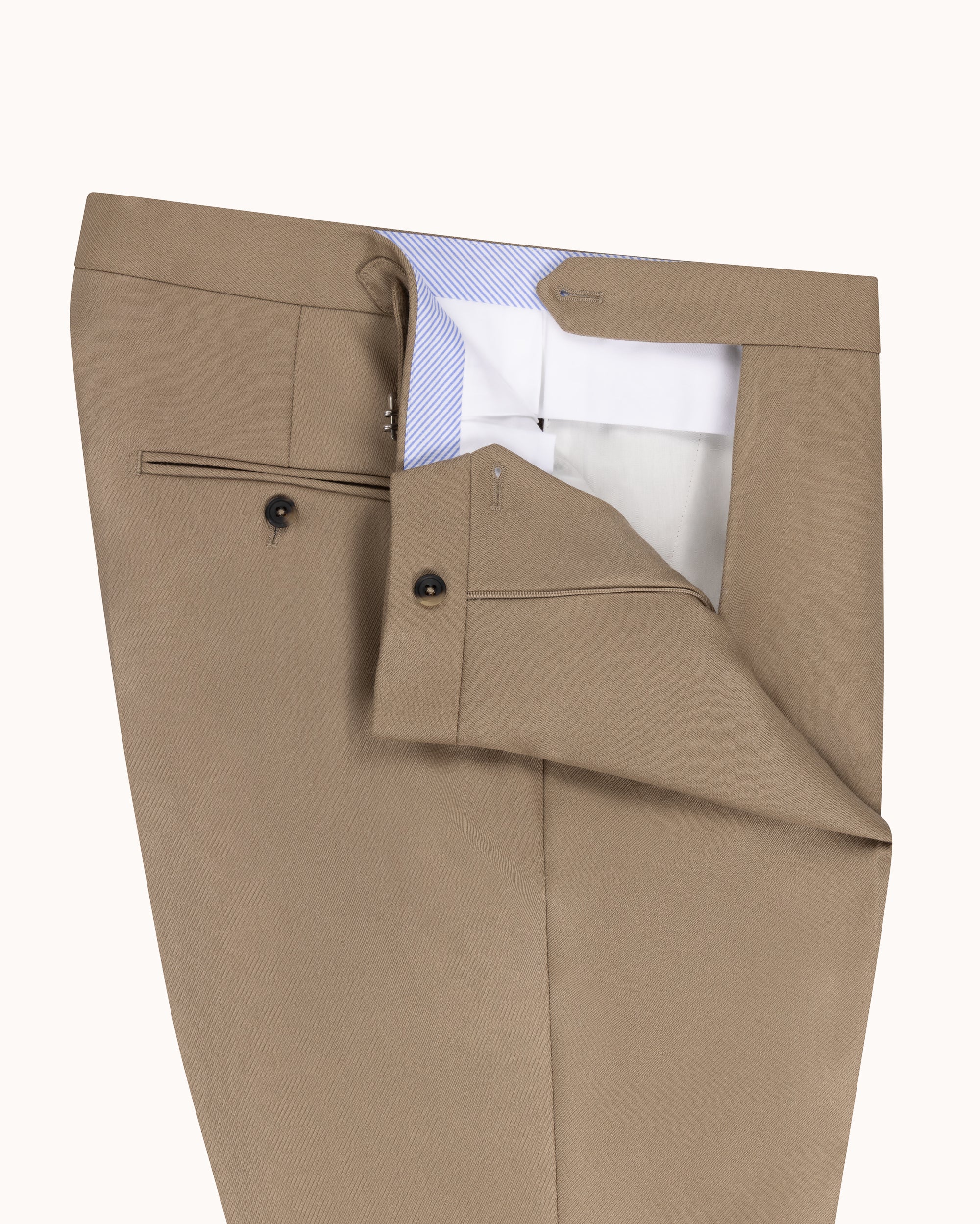 Classic Pleated Trouser - Beige Wool Cavalry Twill