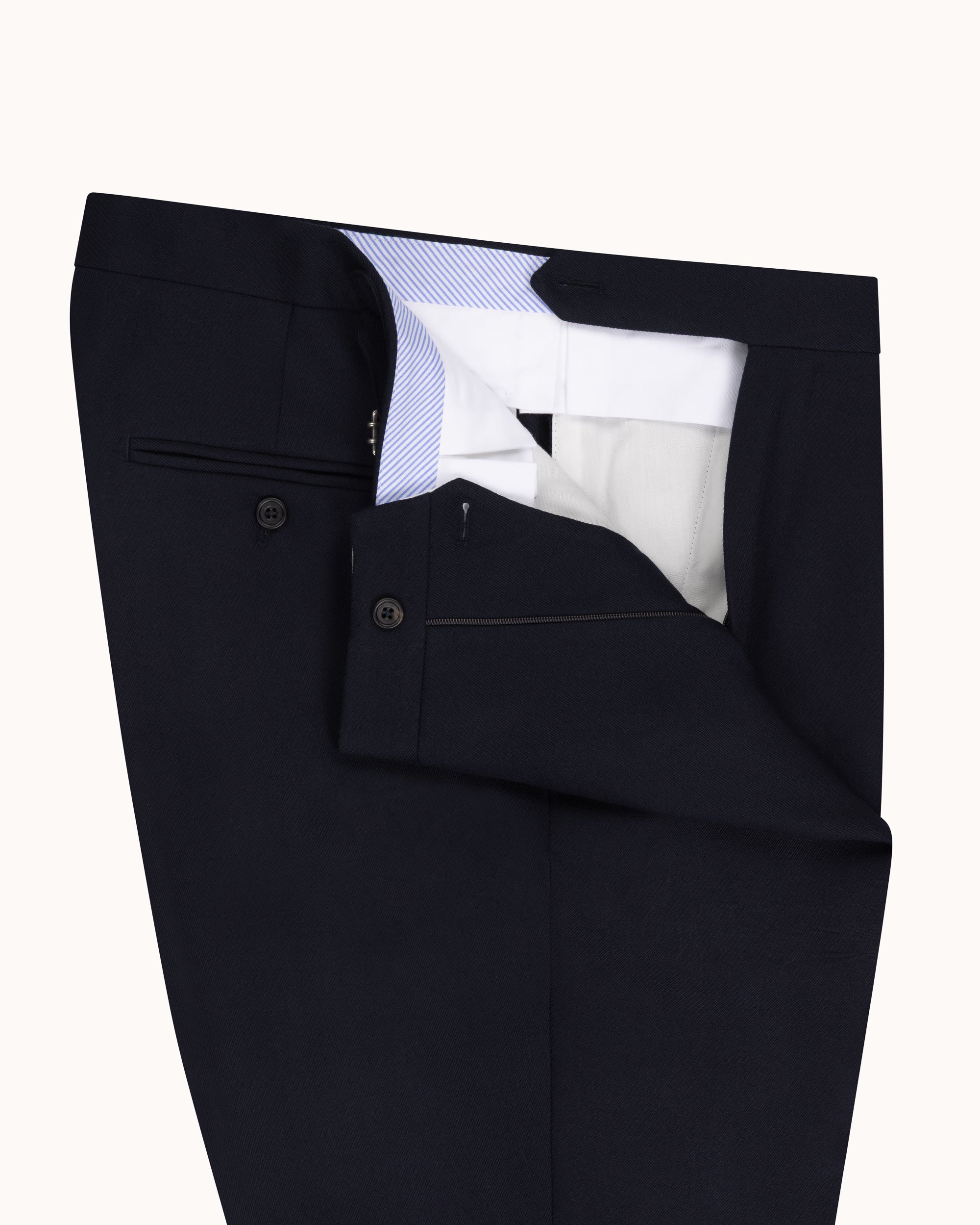 Classic Pleated Trouser - Navy Wool Cavalry Twill