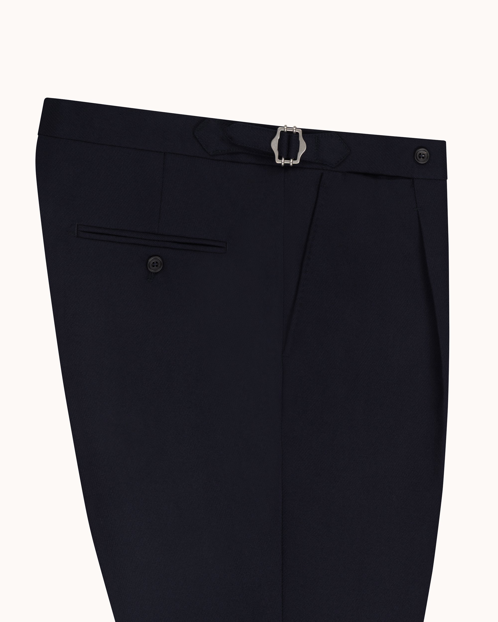 Classic Pleated Trouser - Navy Wool Cavalry Twill