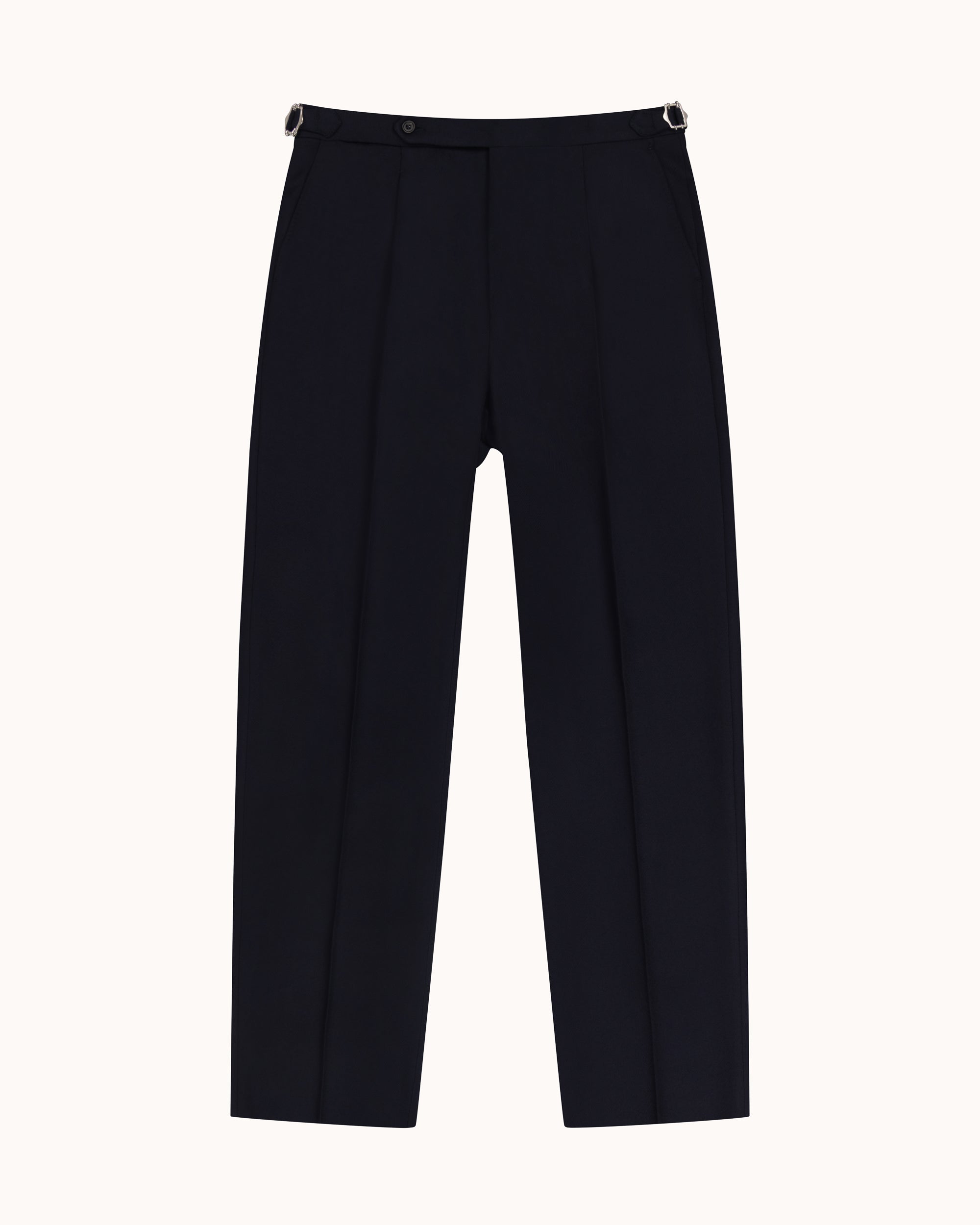 Classic Pleated Trouser - Navy Wool Cavalry Twill