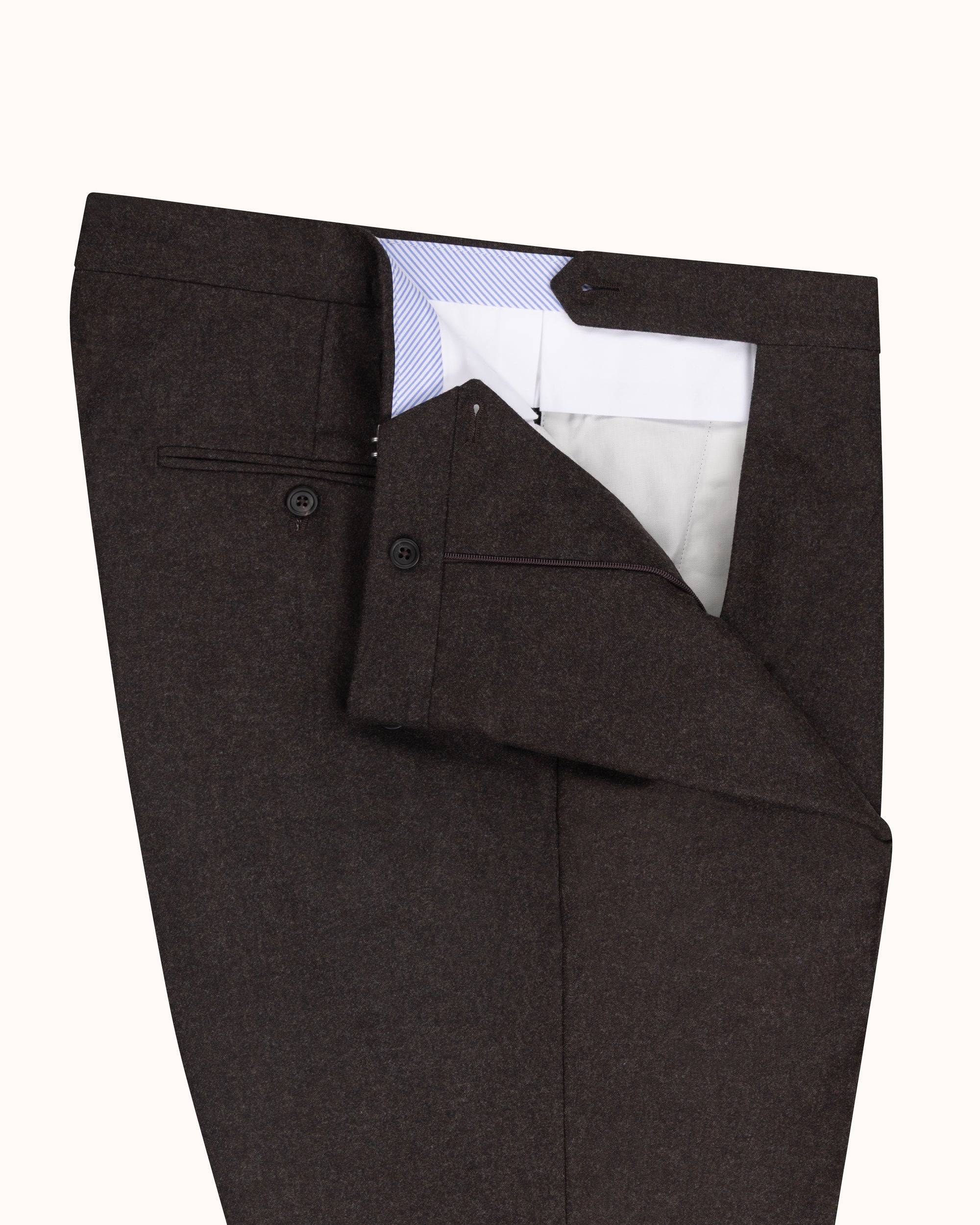 Classic Pleated Trouser - Brown Woollen Flannel