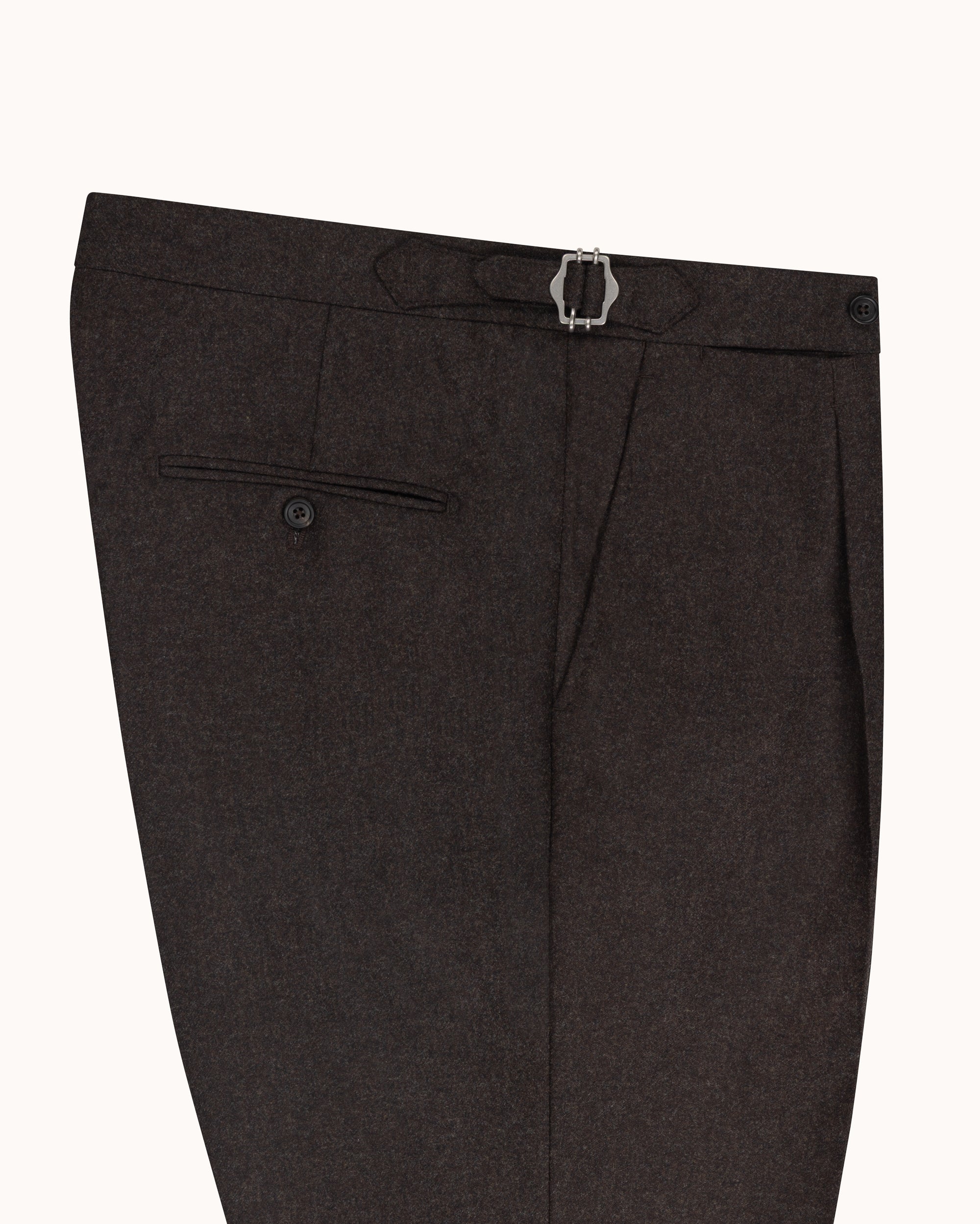 Classic Pleated Trouser - Brown Woollen Flannel