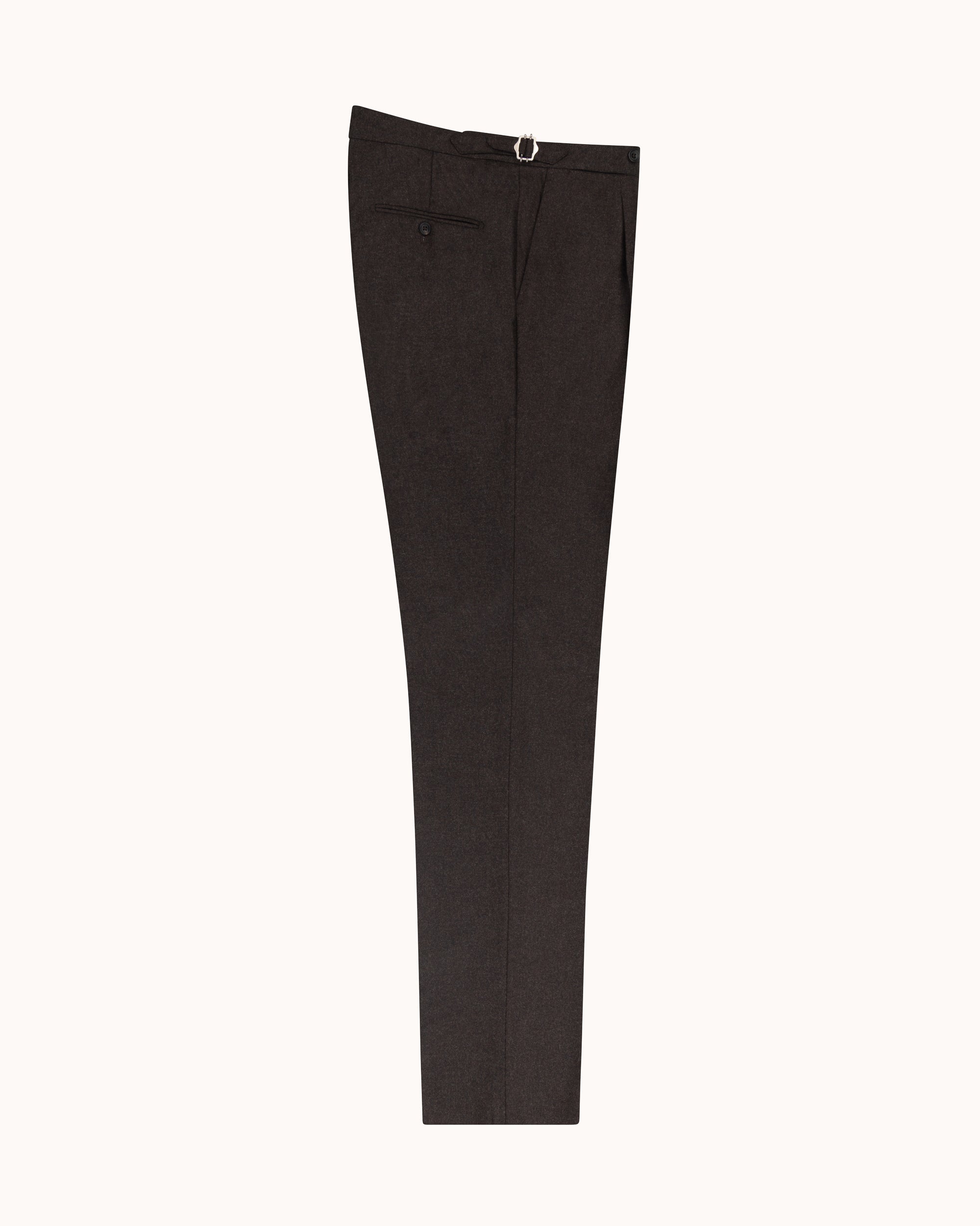 Classic Pleated Trouser - Brown Woollen Flannel