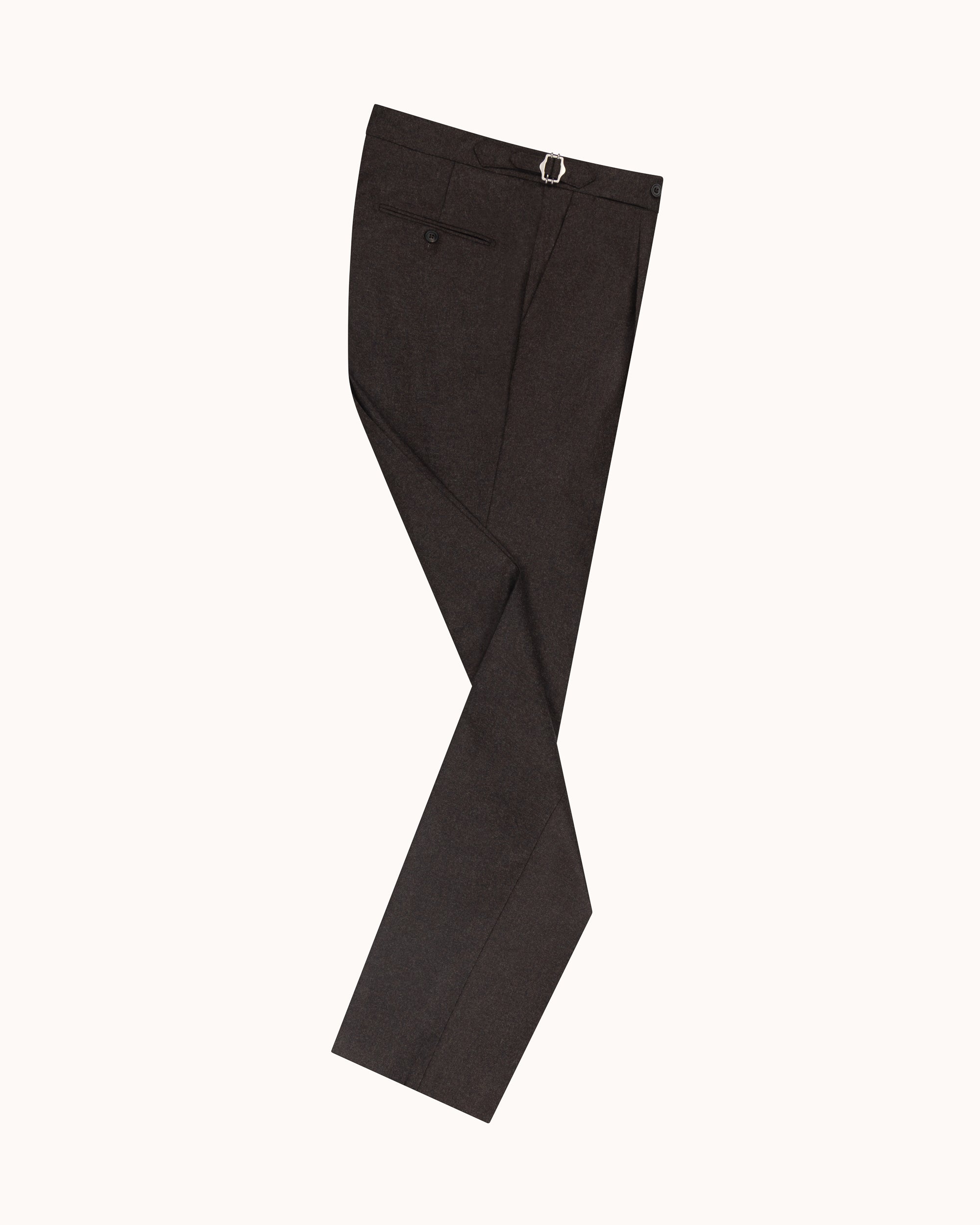 Classic Pleated Trouser - Brown Woollen Flannel