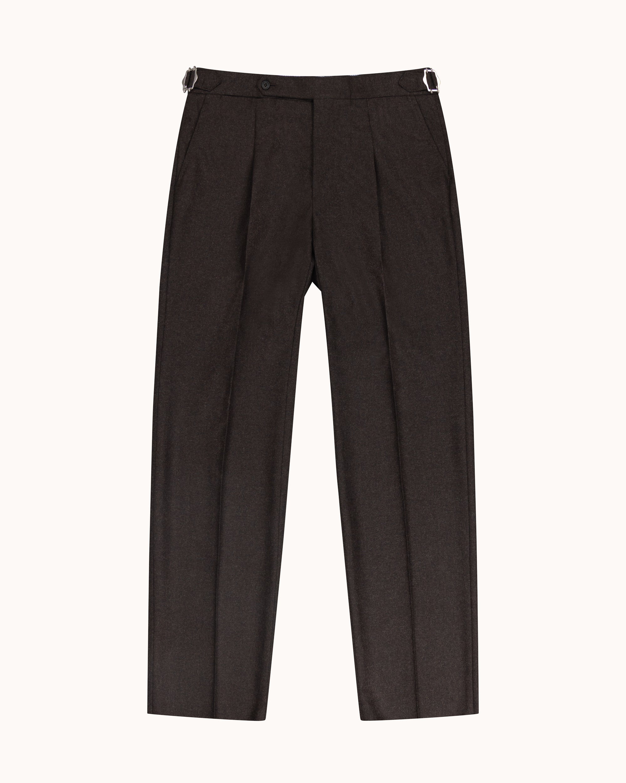 Classic Pleated Trouser - Brown Woollen Flannel