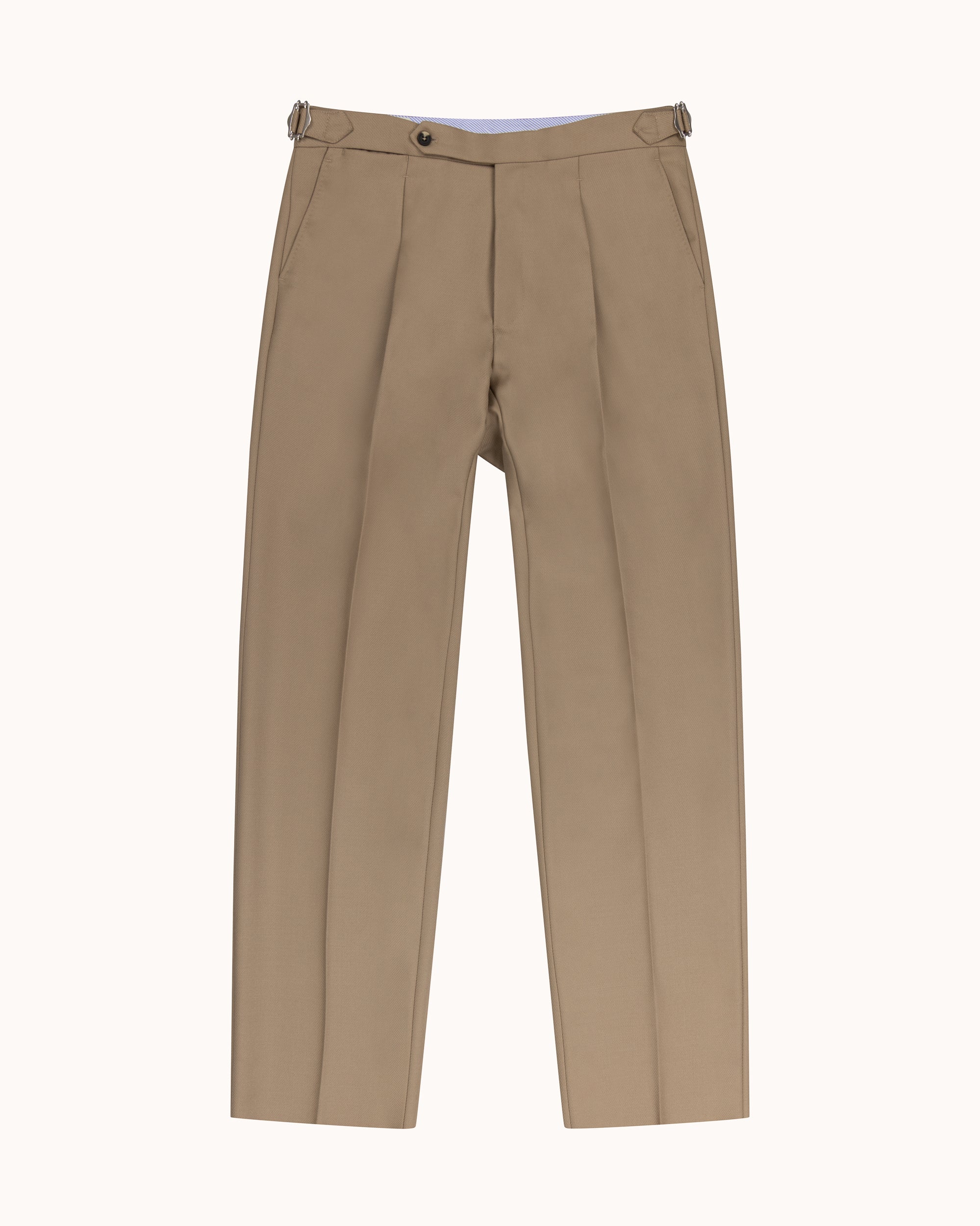 Relaxed Pleated Trouser - Beige Wool Cavalry Twill
