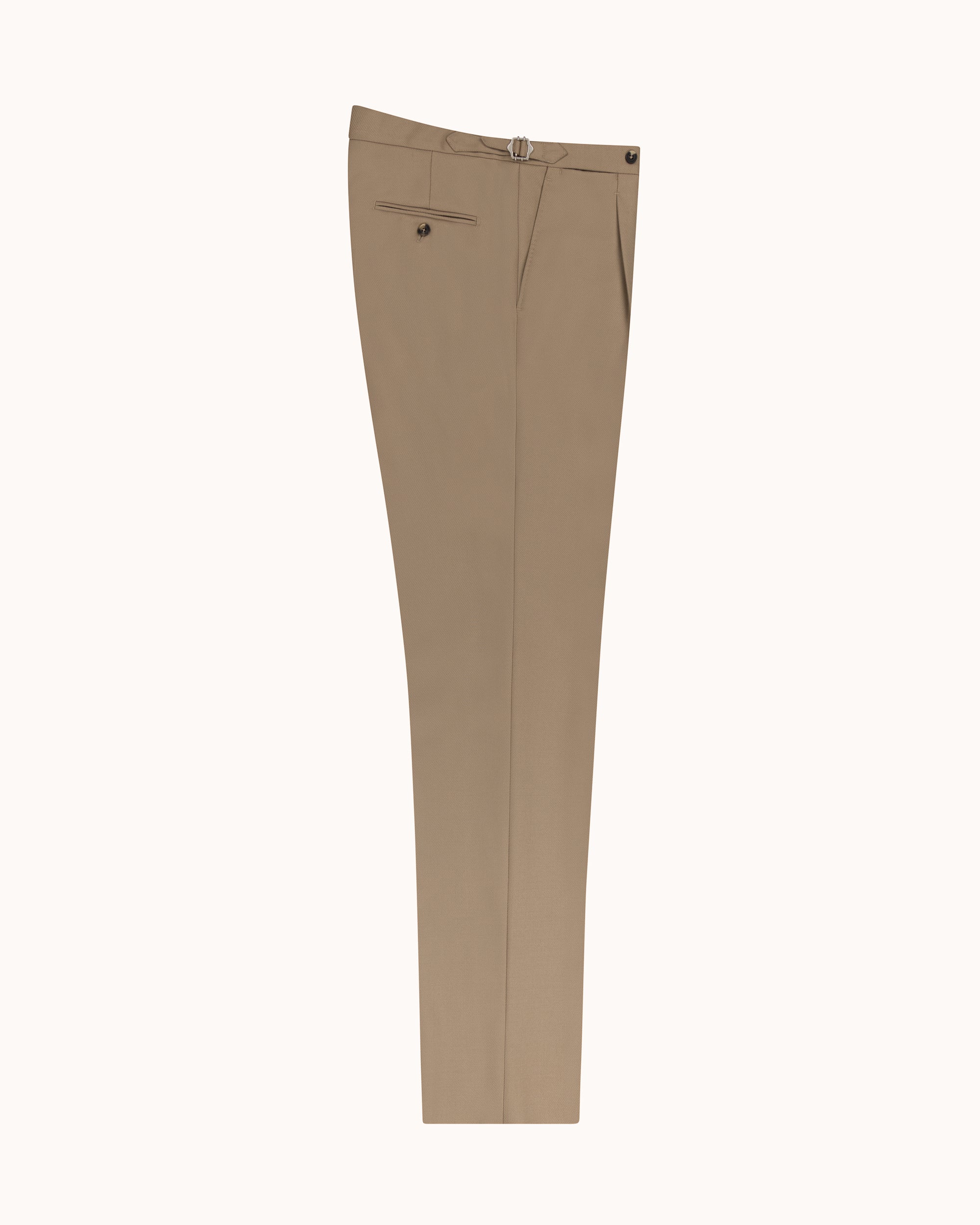 Relaxed Pleated Trouser - Beige Wool Cavalry Twill