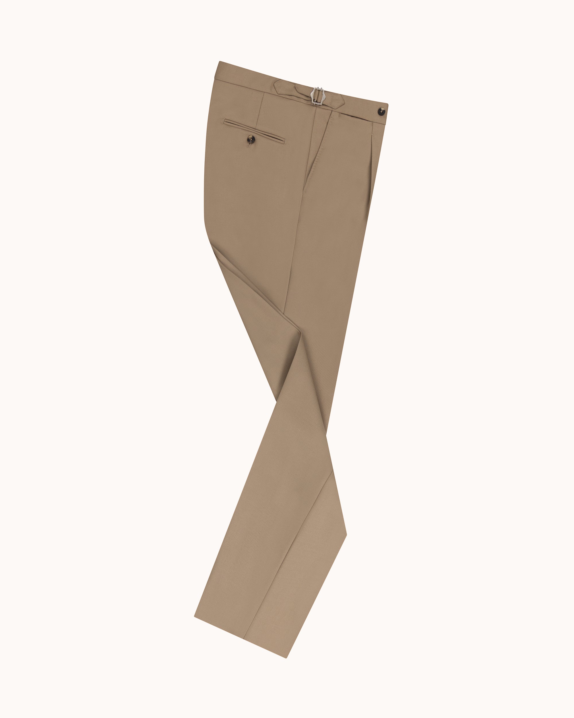 Relaxed Pleated Trouser - Beige Wool Cavalry Twill