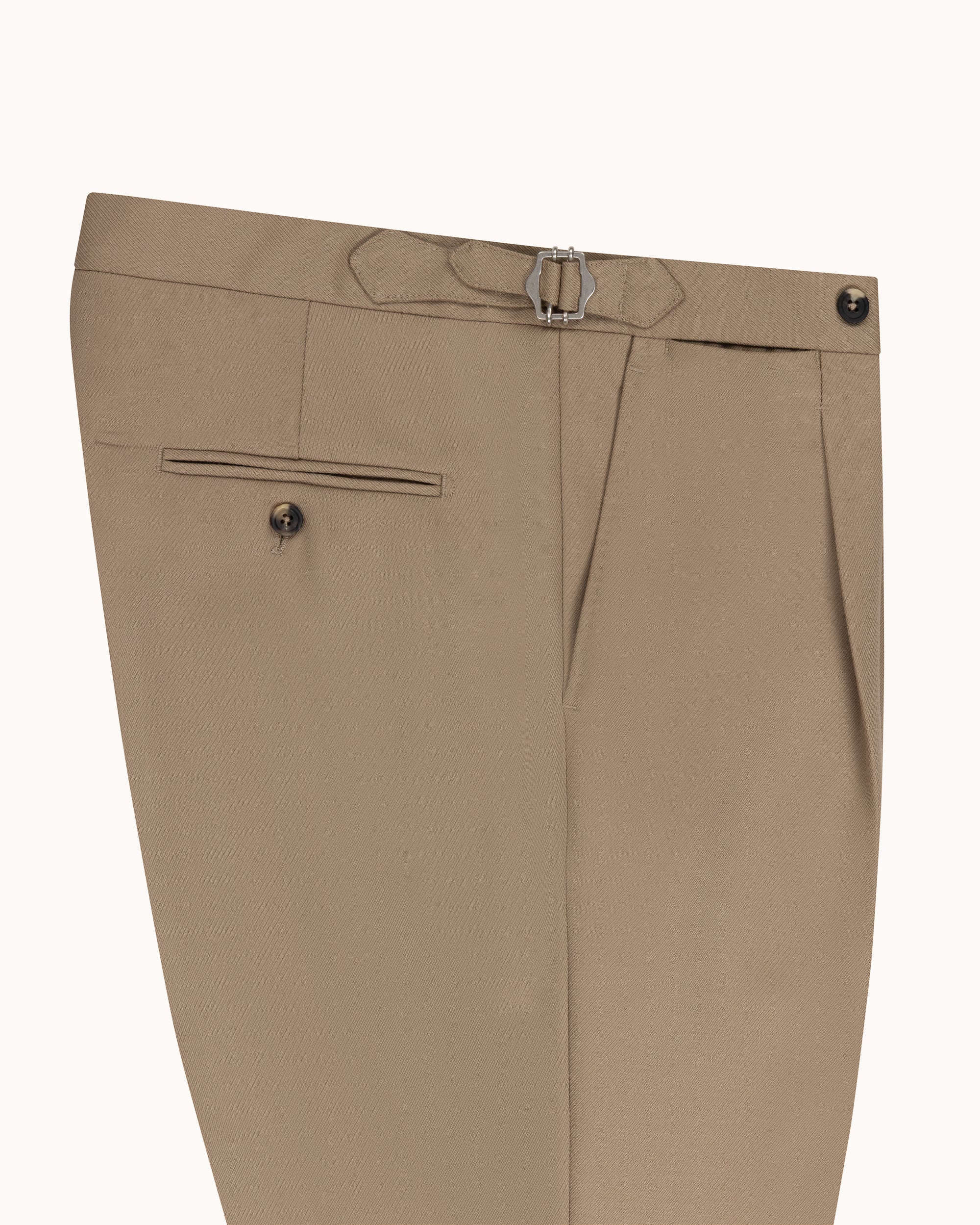 Relaxed Pleated Trouser - Beige Wool Cavalry Twill