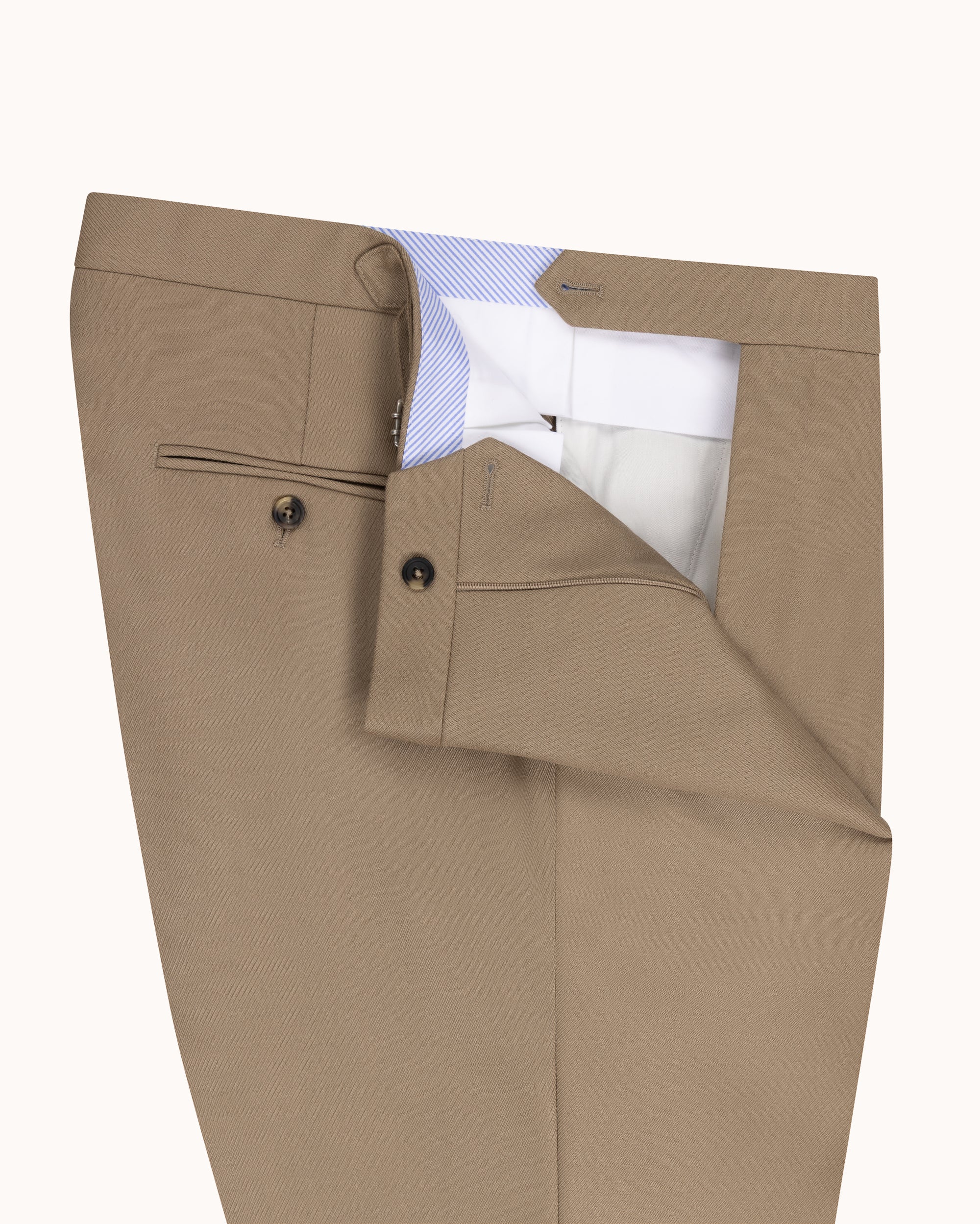 Relaxed Pleated Trouser - Beige Wool Cavalry Twill