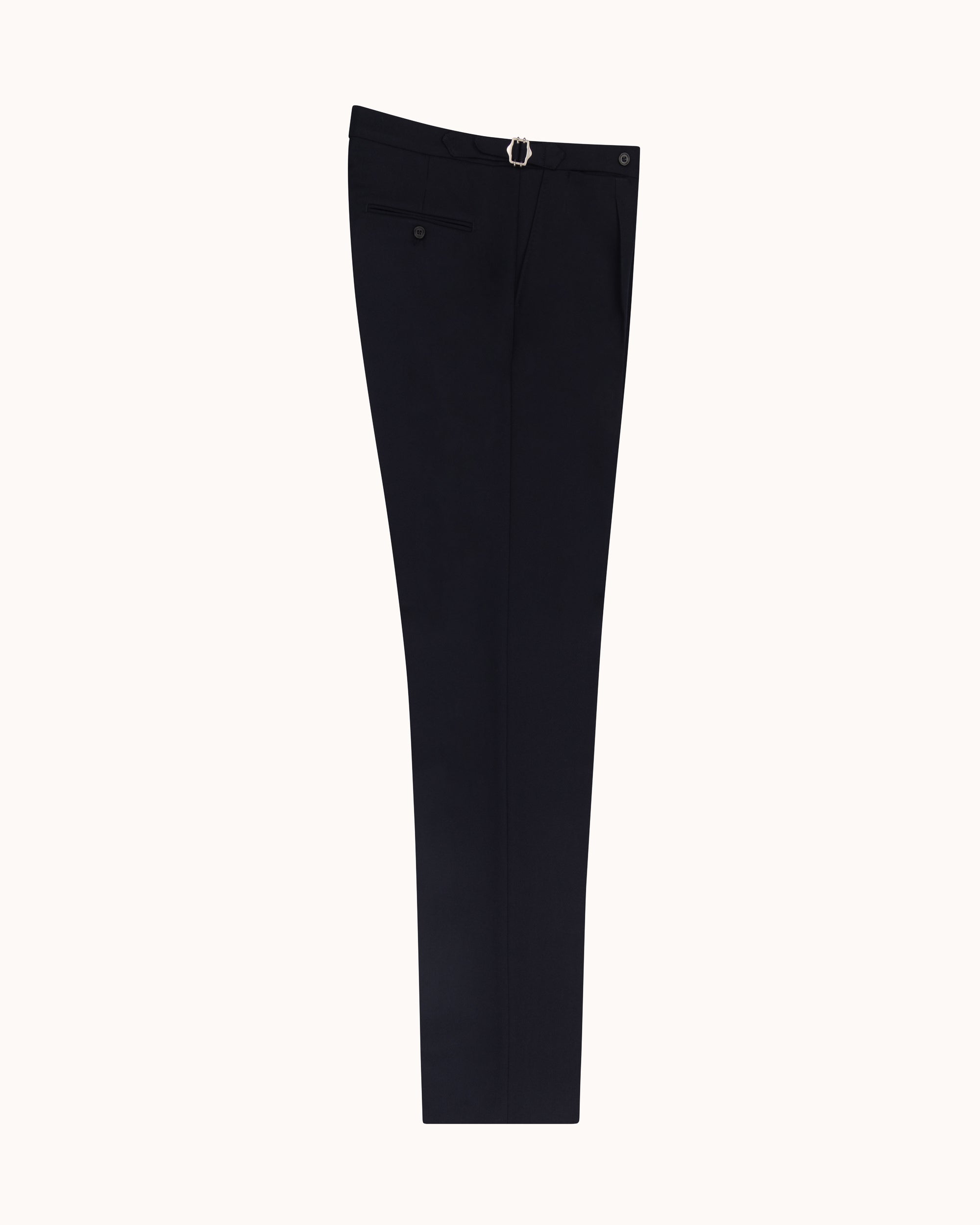 Relaxed Pleated Trouser - Navy Wool Cavalry Twill