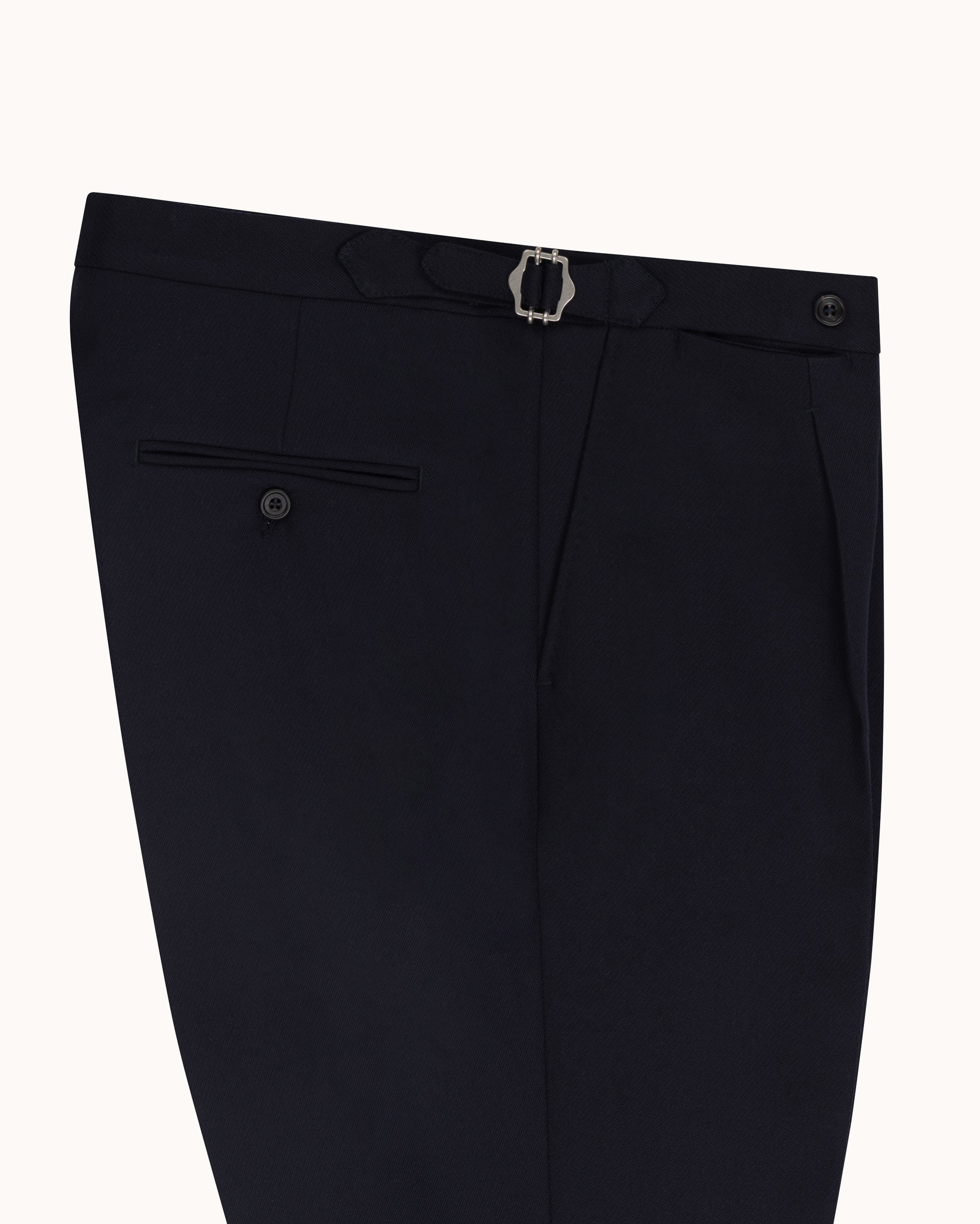Relaxed Pleated Trouser - Navy Wool Cavalry Twill