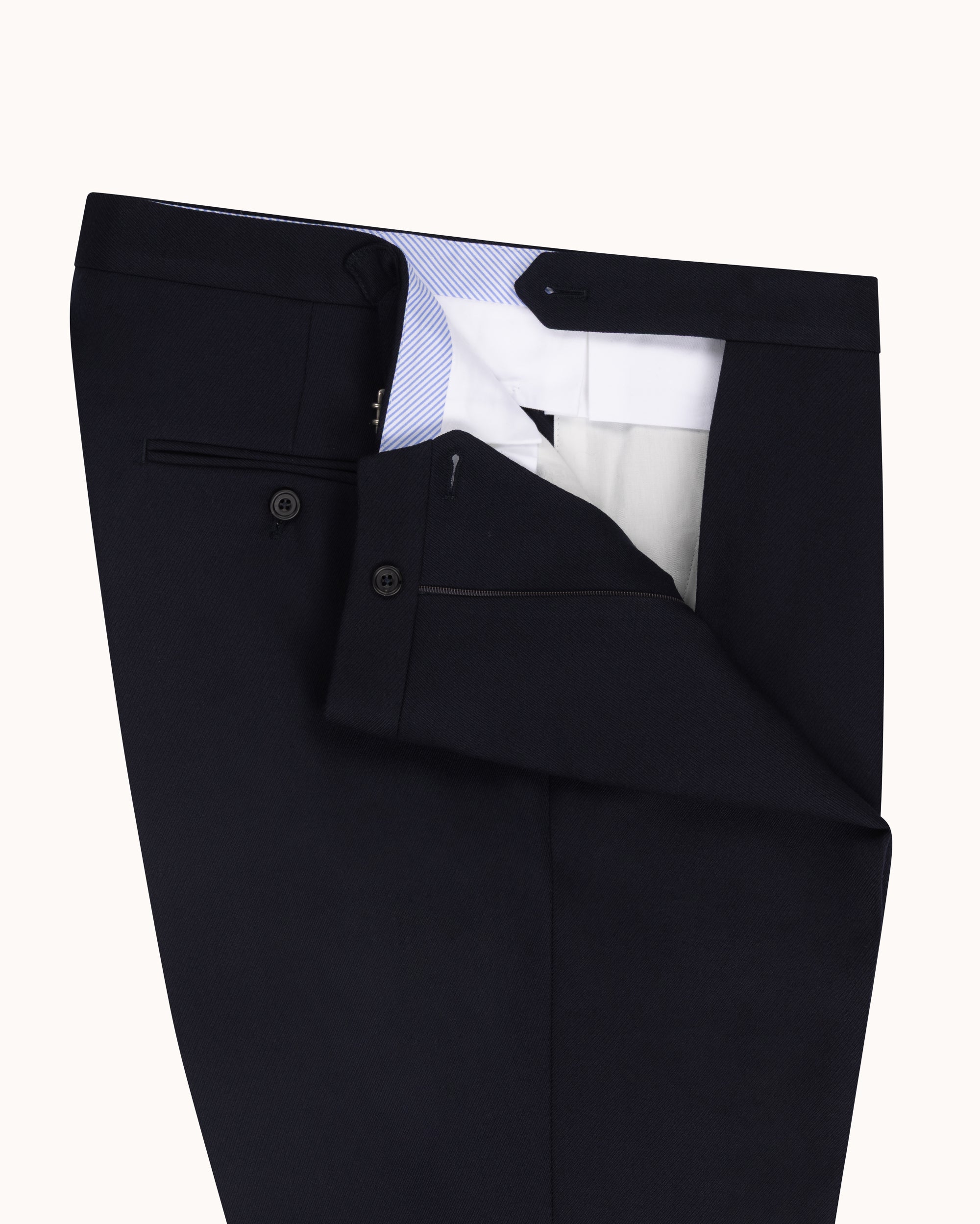 Relaxed Pleated Trouser - Navy Wool Cavalry Twill