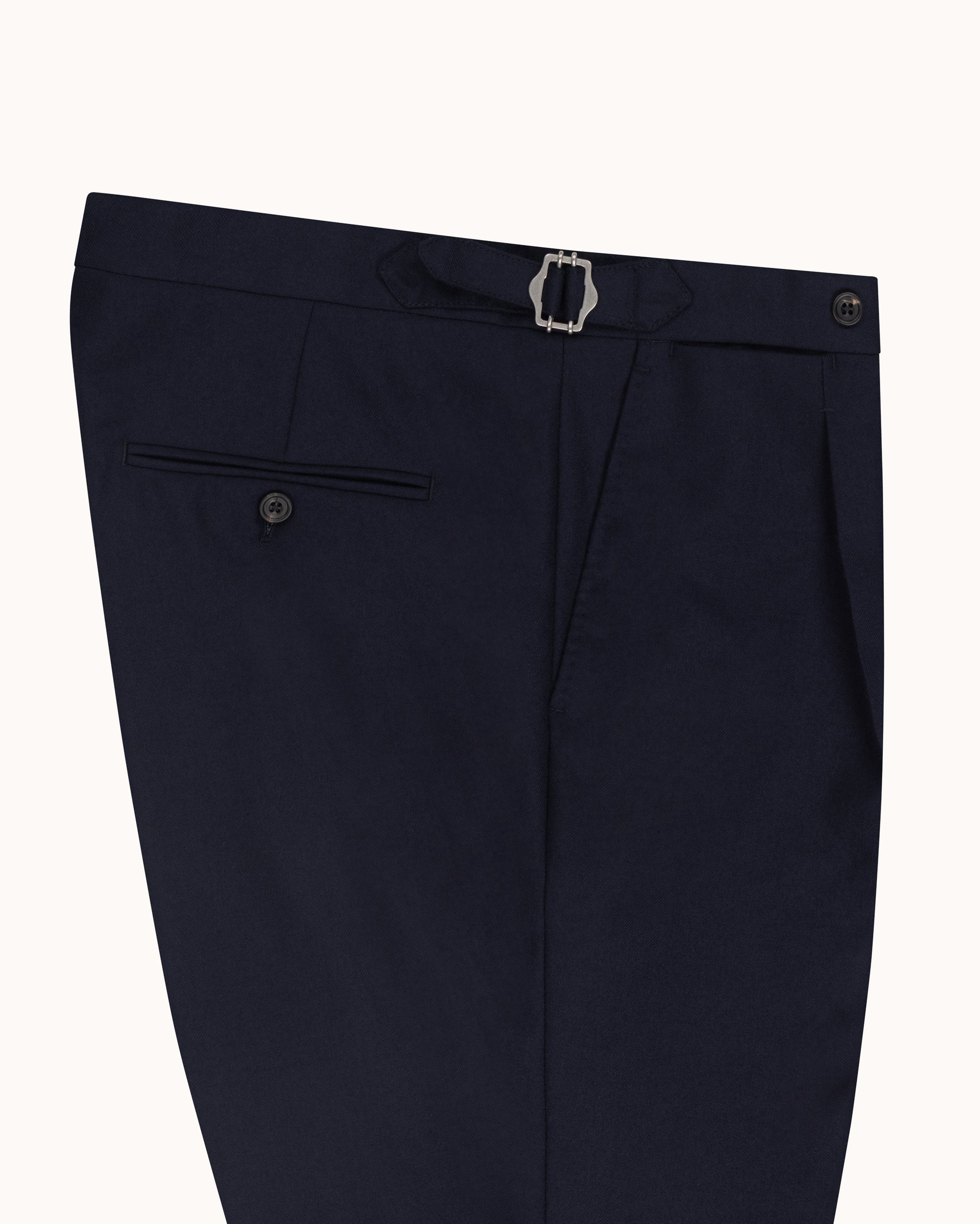 Relaxed Pleated Trouser - Navy Twill Wool