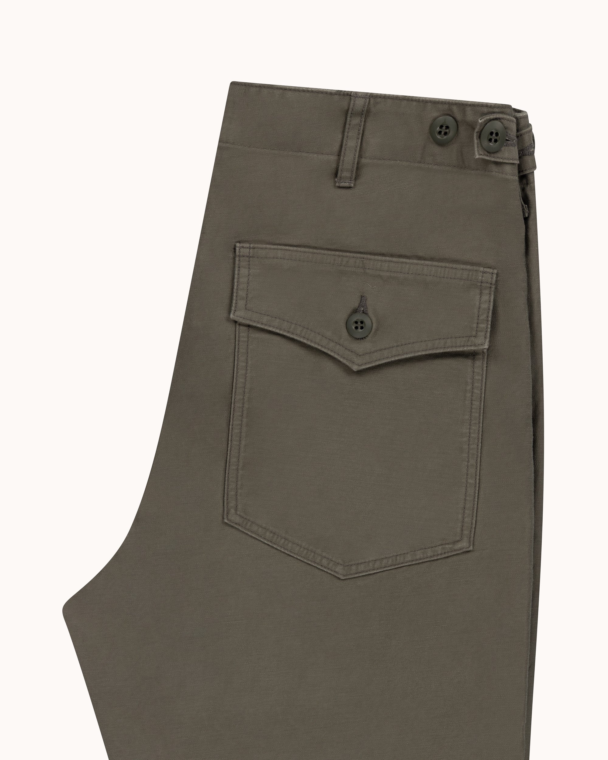 High Rise Japanese Fatigue Pant - Slate Olive Cotton