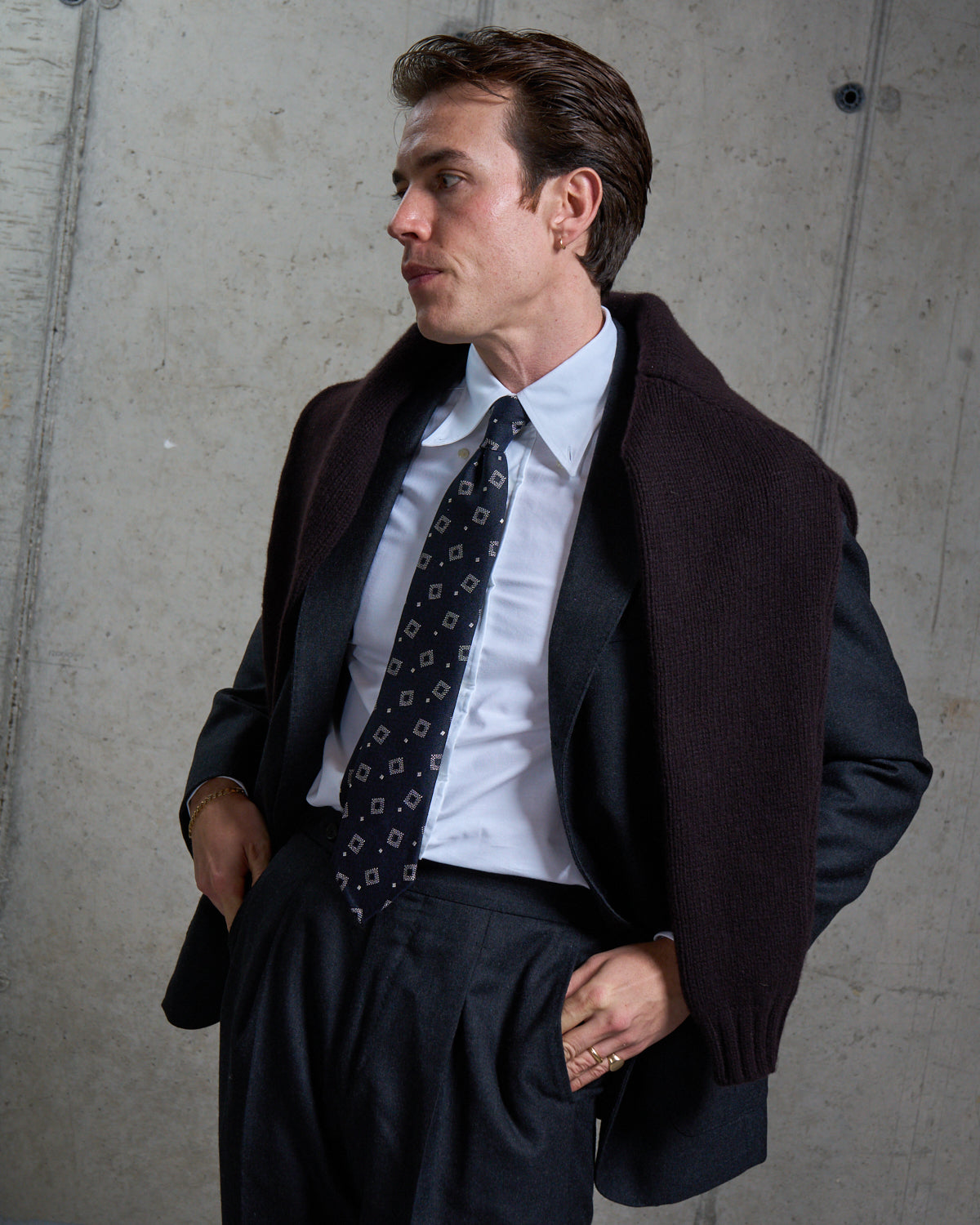 Shibumi Firenze - Geometrical Boucle Silk Tie - Navy