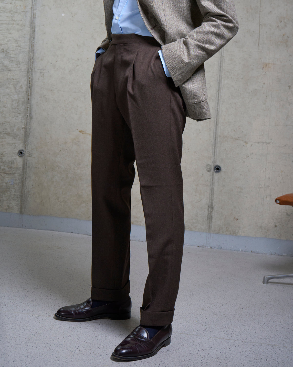 Single Pleat Trouser - Brown Wool Cavalry Twill