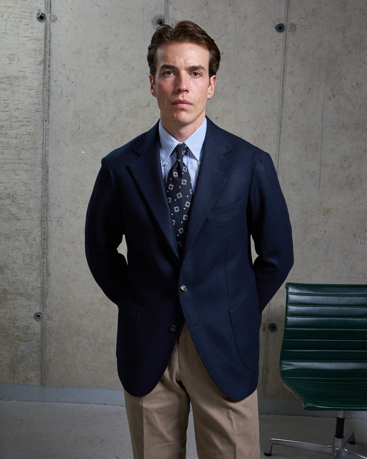 Shibumi Firenze - Geometrical Boucle Silk Tie - Navy