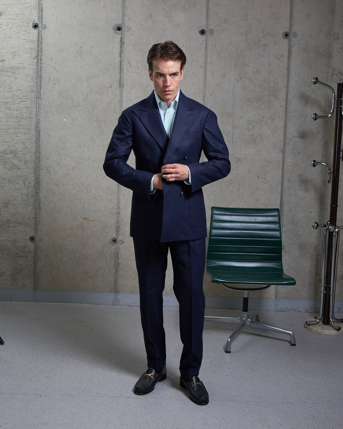 Double Breasted Sport Jacket - Navy Woollen Flannel