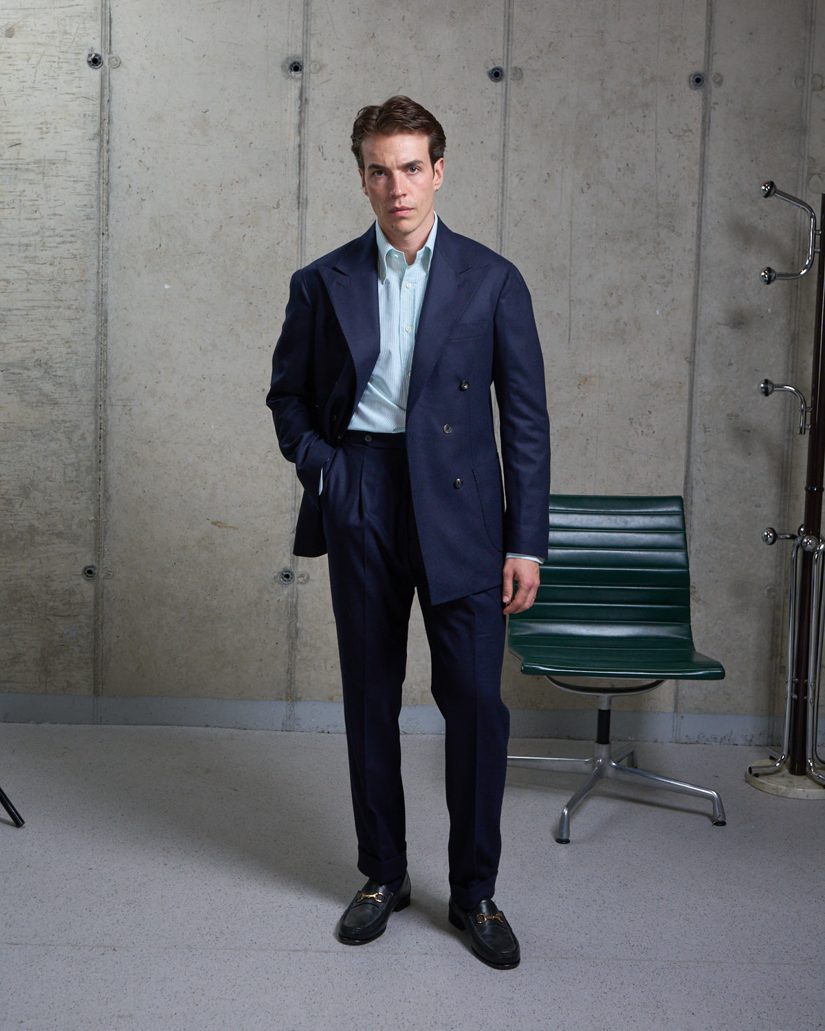 Double Breasted Sport Jacket - Navy Woollen Flannel