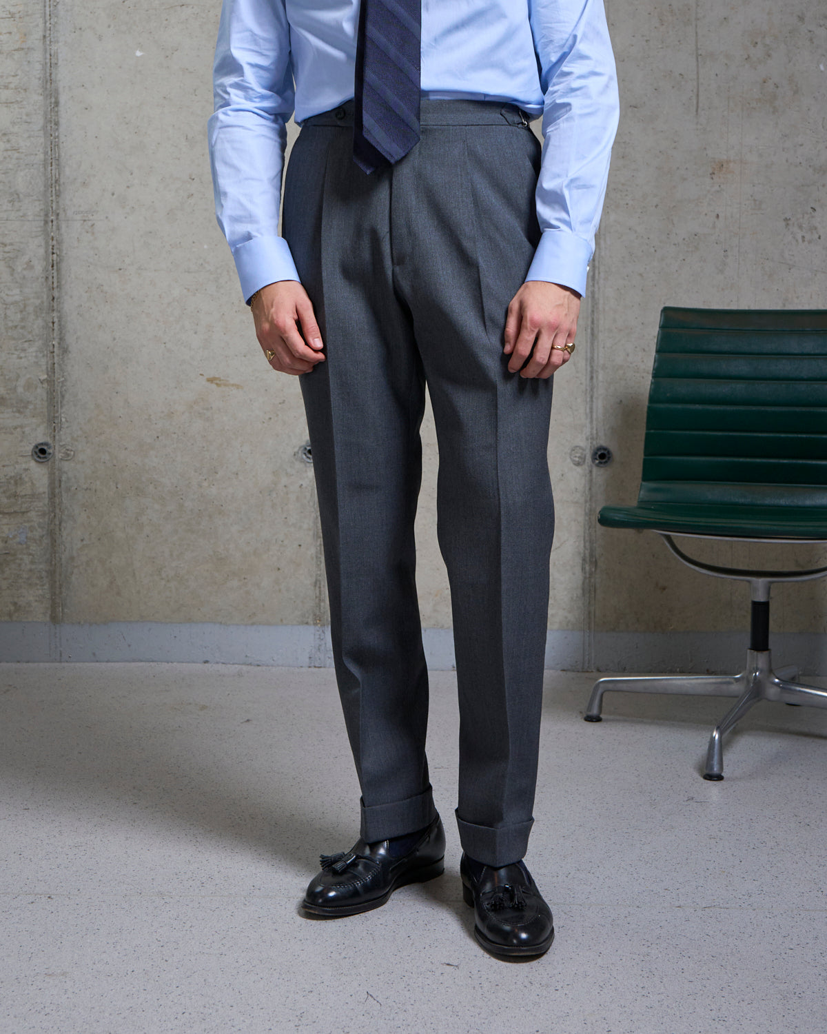 Single Pleat Trouser - Mid Grey Wool Cavalry Twill