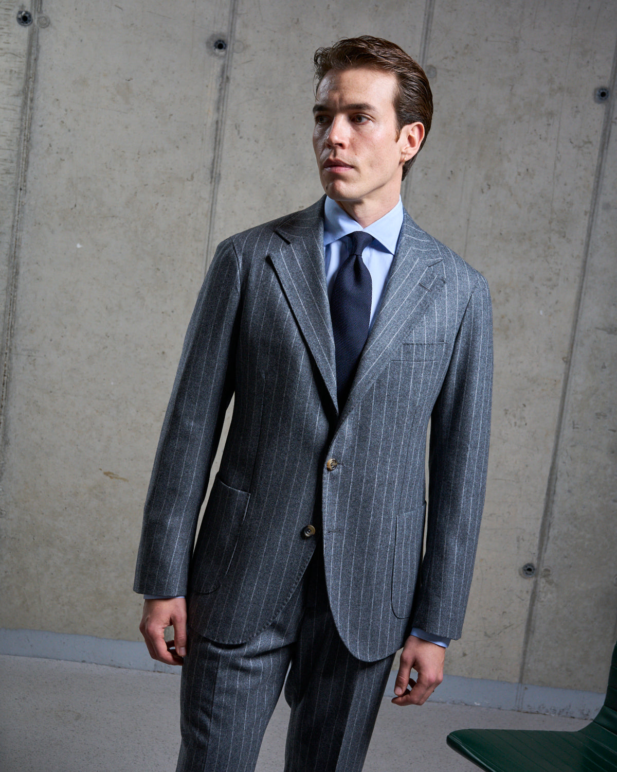 Sport Jacket - Grey Chalk Stripe Woollen Flannel