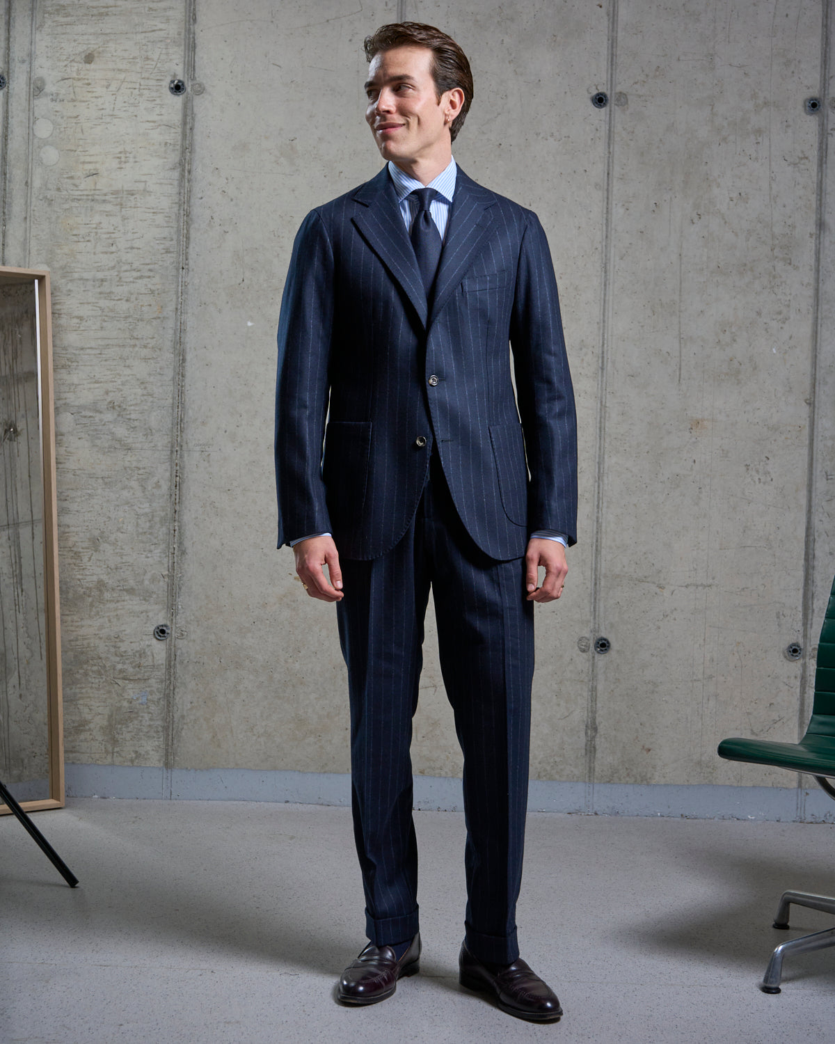 Sport Jacket - Navy Chalk Stripe Woollen Flannel