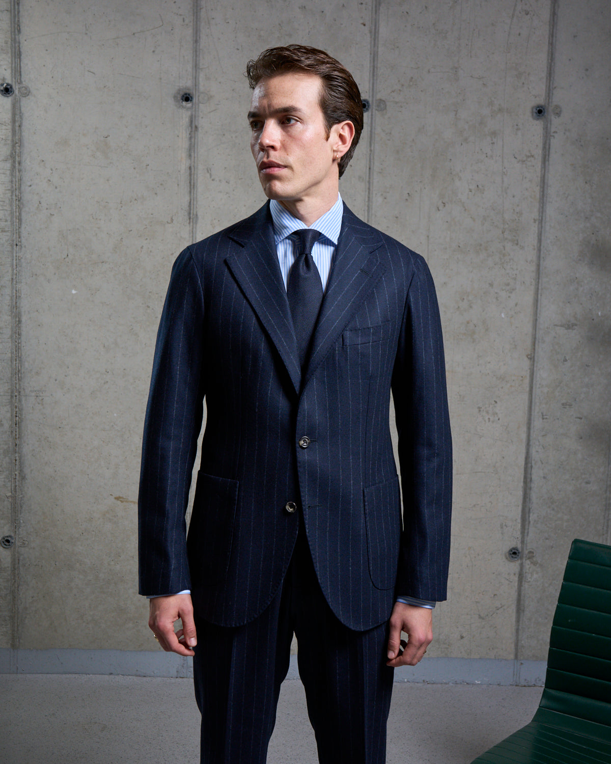 Sport Jacket - Navy Chalk Stripe Woollen Flannel