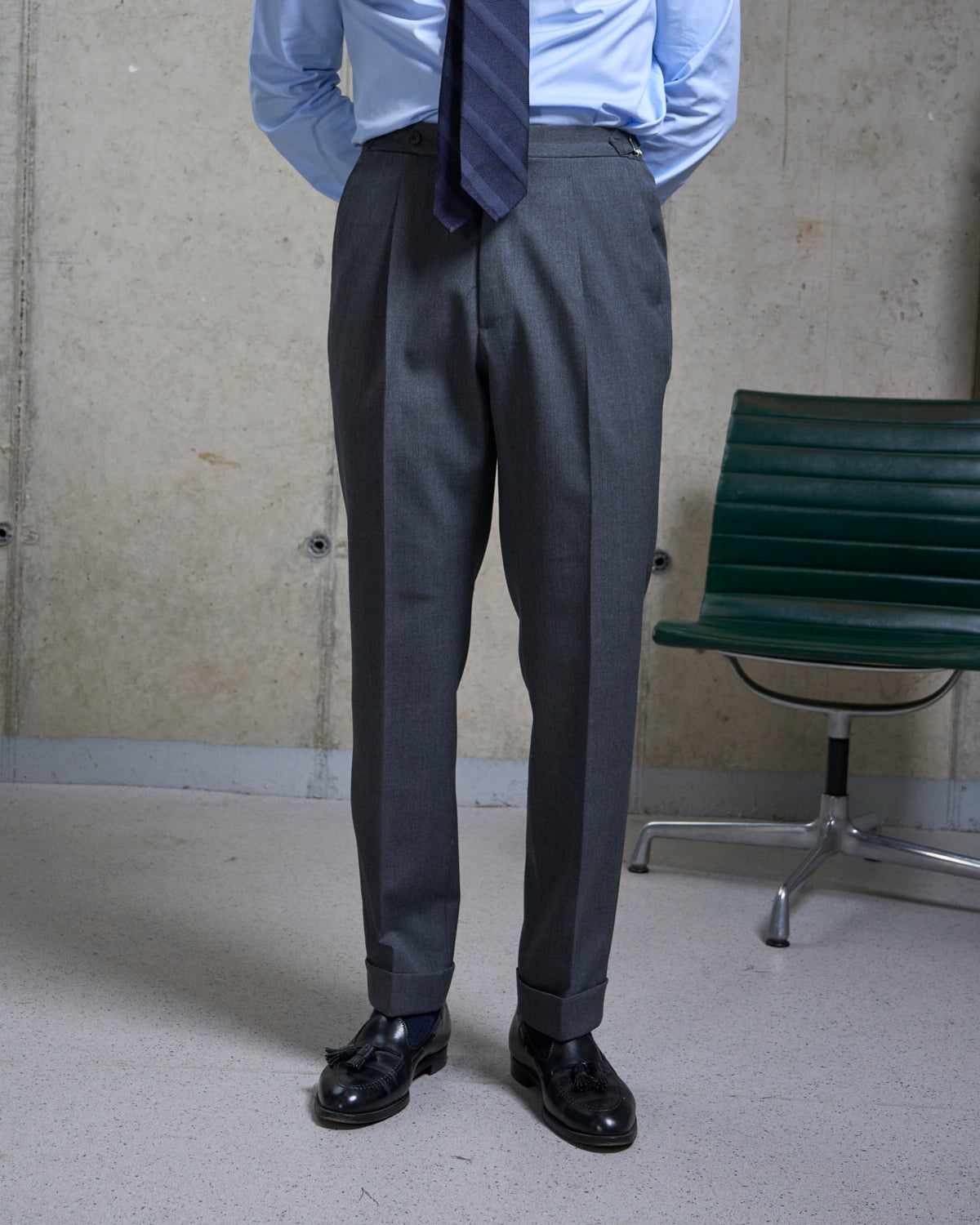 Single Pleat Trouser - Mid Grey Wool Cavalry Twill